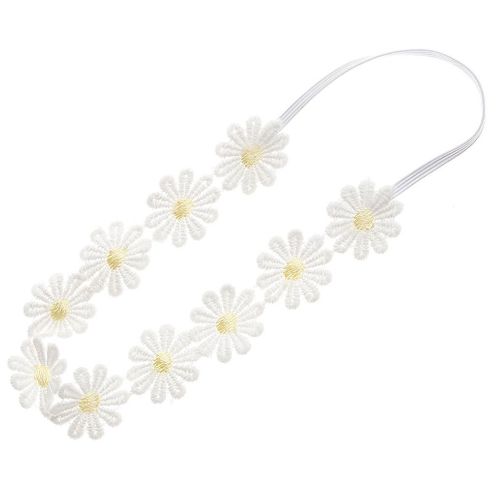 Baby Girls Lace Daisy Flower Headband - Soft Hair Bands Floral Crown Wreath for Newborn Infant Toddler - Perfect for Photography, Birthday Parties & Special Occasions