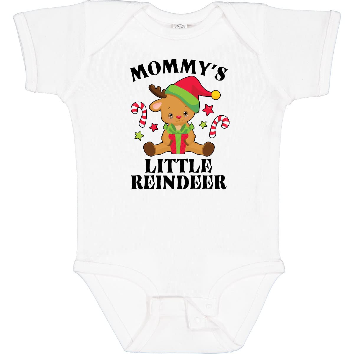 Inktastic Christmas Baby Bodysuit - Mommy's Little Reindeer with Candy Canes Design | Cute Holiday Outfit for Infants & Toddlers | Perfect for Christmas Photos, Family Gatherings & Festive Celebrations