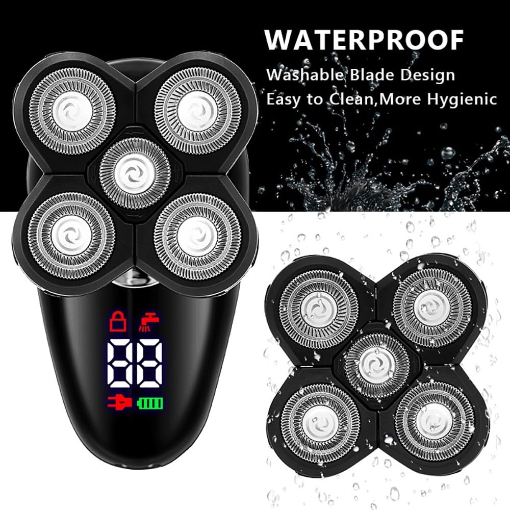 5-in-1 Electric Head Shaver for Men - Bald Shaving Machine with Facial & Body Grooming Kit, Beard Trimmer & LCD Display | Perfect for Travel, Home Use & Professional Grooming