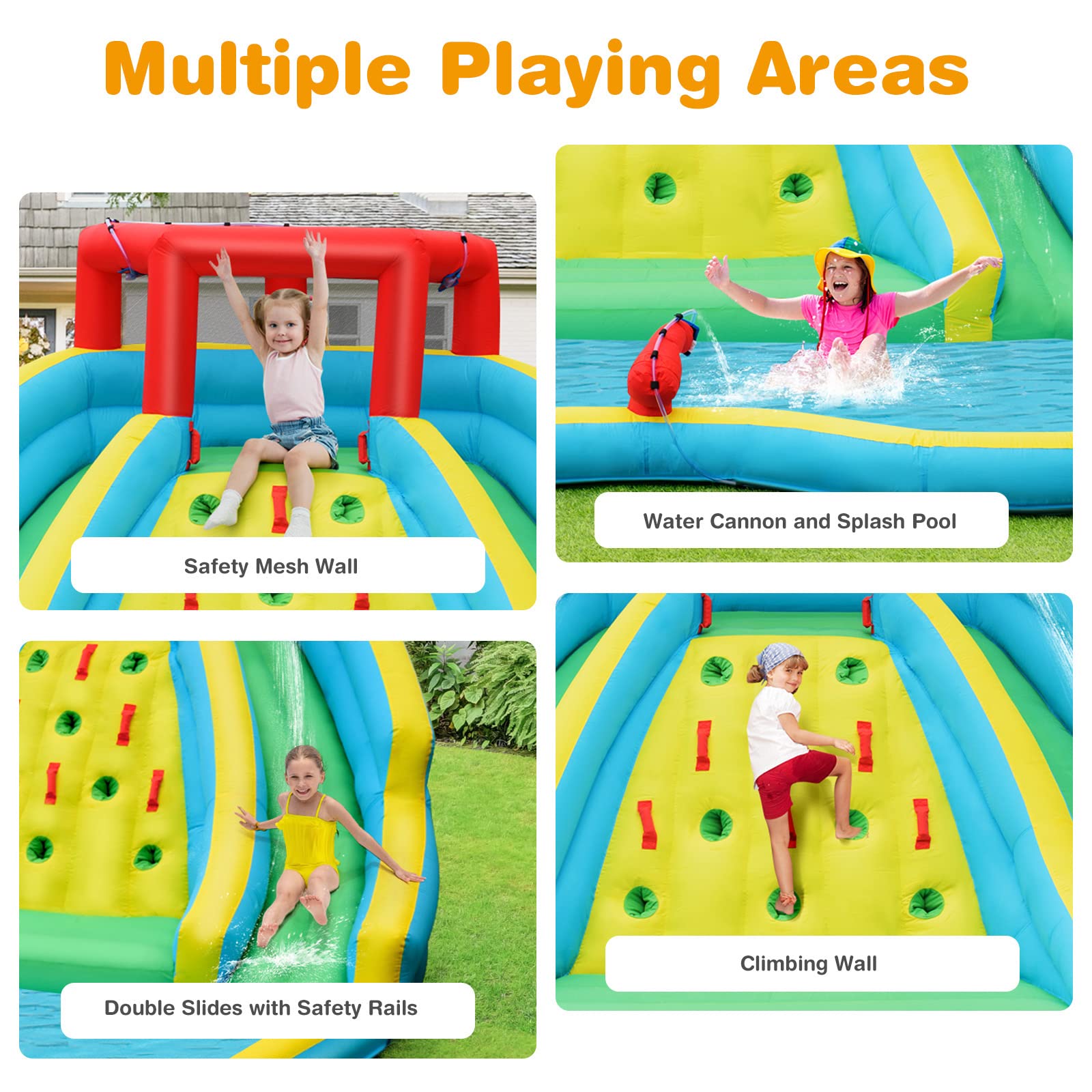 **HONEY JOY Inflatable Water Slide for Kids - Giant Backyard Water Park with 2 Long Slides, Climbing Wall, Water Hoses & Cannon, Large Splash Pool - Outdoor Blow Up Waterslide for Summer Fun (Includes 750W Blower) - Perfect for Birthday Parties, Family Gatherings & Backyard Water Play**