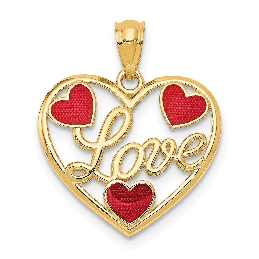14K Yellow Gold Red Enameled Heart Pendant Necklace - Elegant Valentine's Gift for Her, Romantic Jewelry for Anniversary, Birthday & Special Occasions