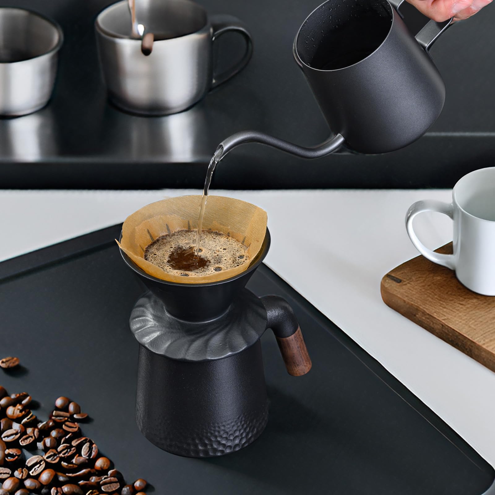 PARACITY Ceramic Pour Over Coffee Maker Set - 60° Angled V-Shaped Dripper with 40 Reusable Filters, Coffee Mug & Brewer for Single Cup | Perfect for Home, Office & Camping Coffee Brewing