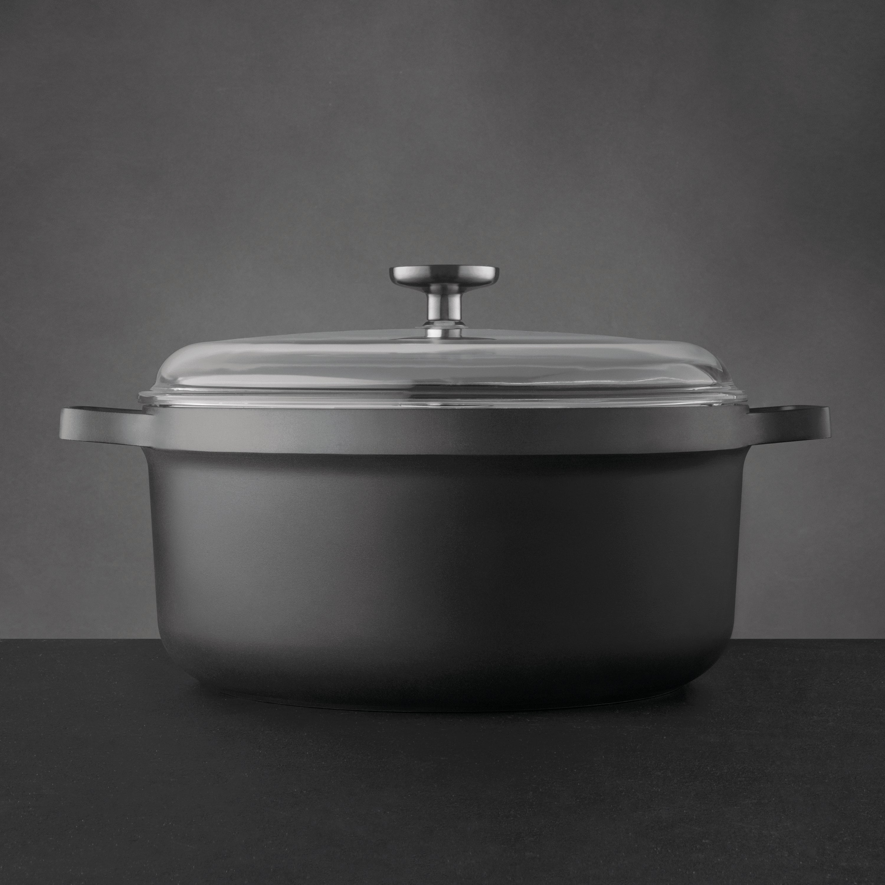 BergHOFF GEM 11 Non-Stick Stockpot 7.7Qt (7.3L) with Glass Lid - Black Heavy Duty Cooking Pot for Soups, Stews & Pasta - Induction Compatible Dutch Oven for Home & Professional Kitchens