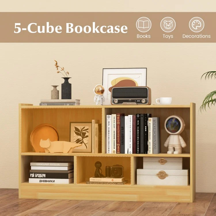 5-Cube Wooden Kids Bookcase with 2 Shelves - Toy Storage Cabinet Organizer in Beige for Bedroom, Playroom & Nursery Organization