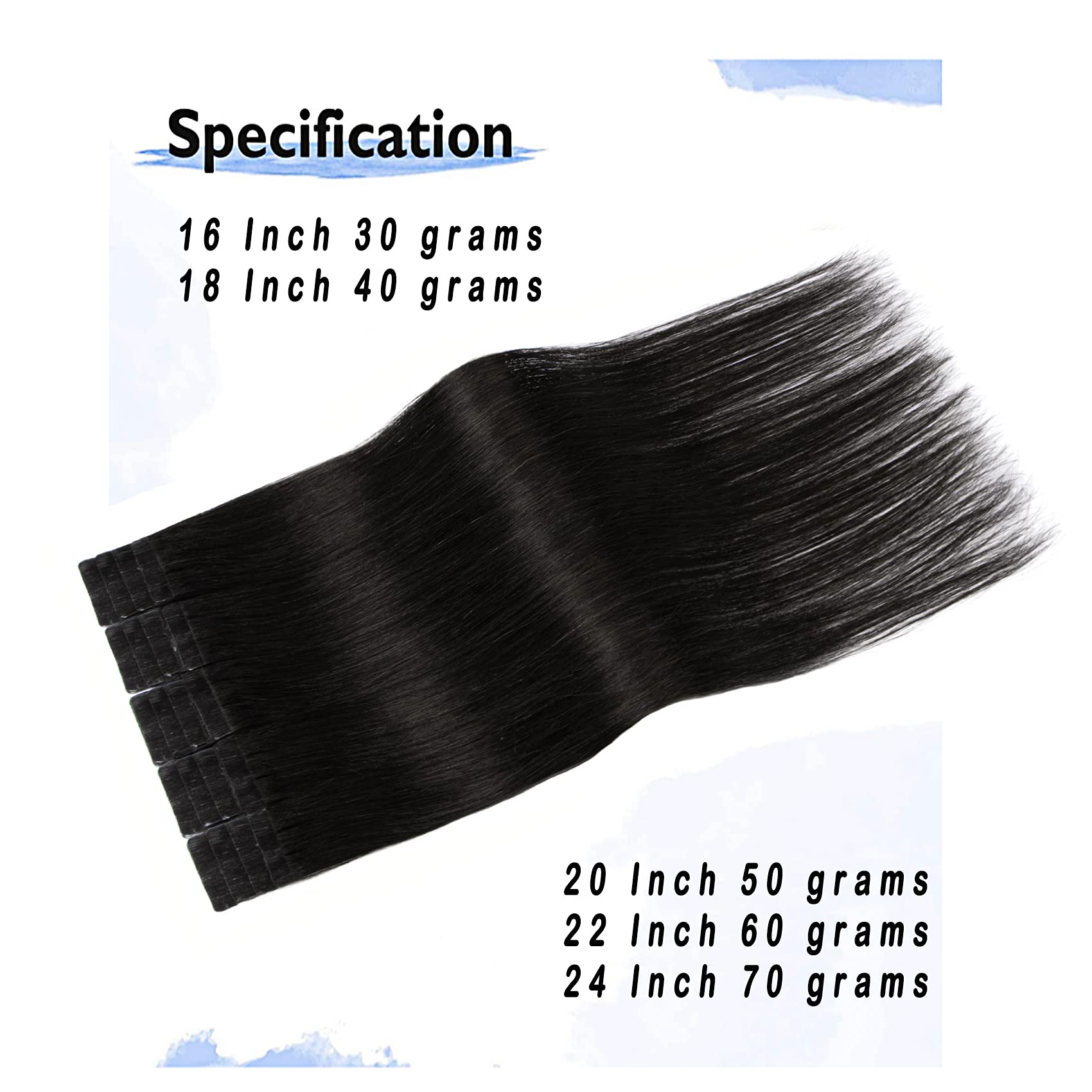 Premium 14 Inch Natural Black Tape-in Hair Extensions - 20pcs 30g 100% Real Human Hair for Seamless Blending & Styling | Perfect for Weddings, Parties & Daily Volume Boost