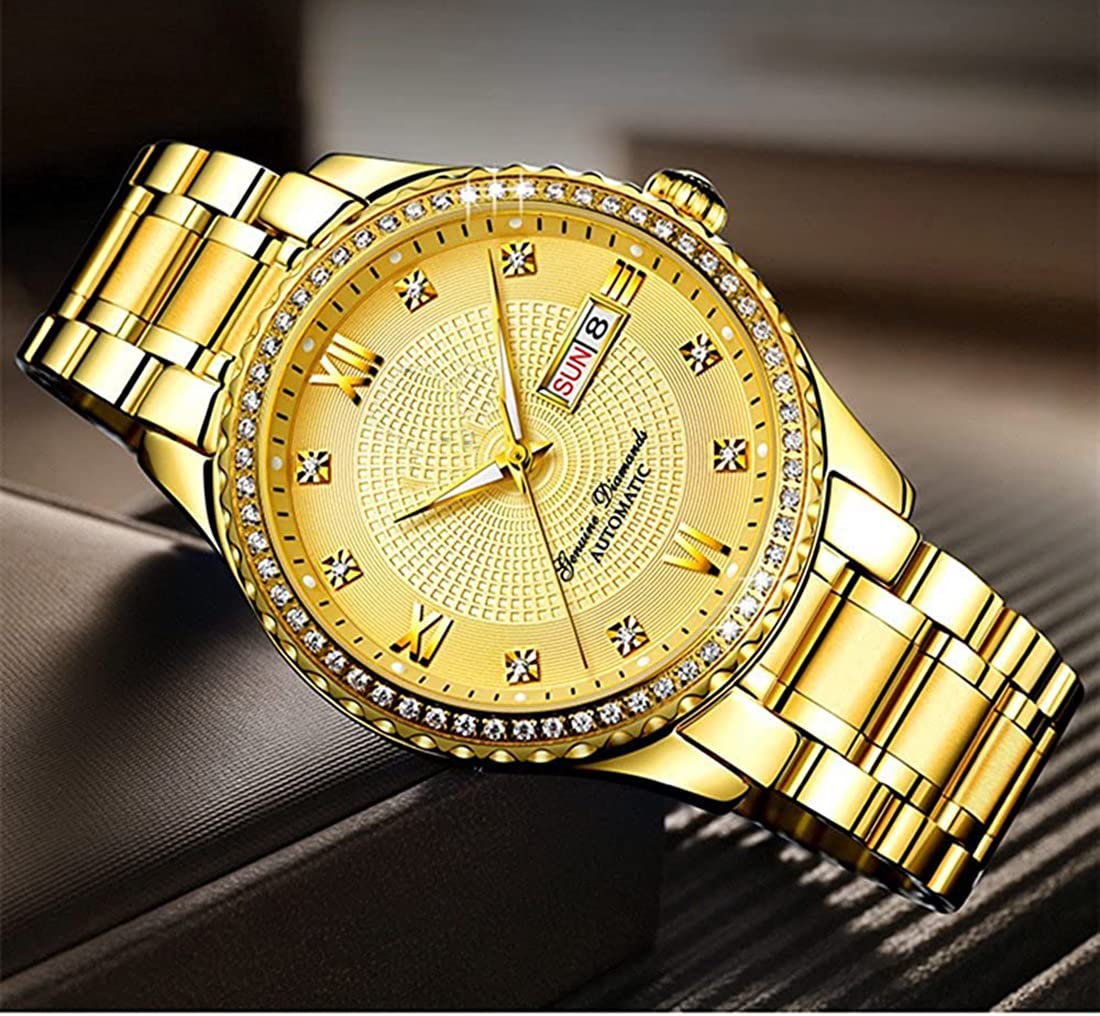 Automatic Self-Wind Couple Watches Set - Stainless Steel Luxury His & Hers Matching Watches with Calendar Date Display | Perfect Anniversary, Wedding, and Valentine's Day Gifts for Couples