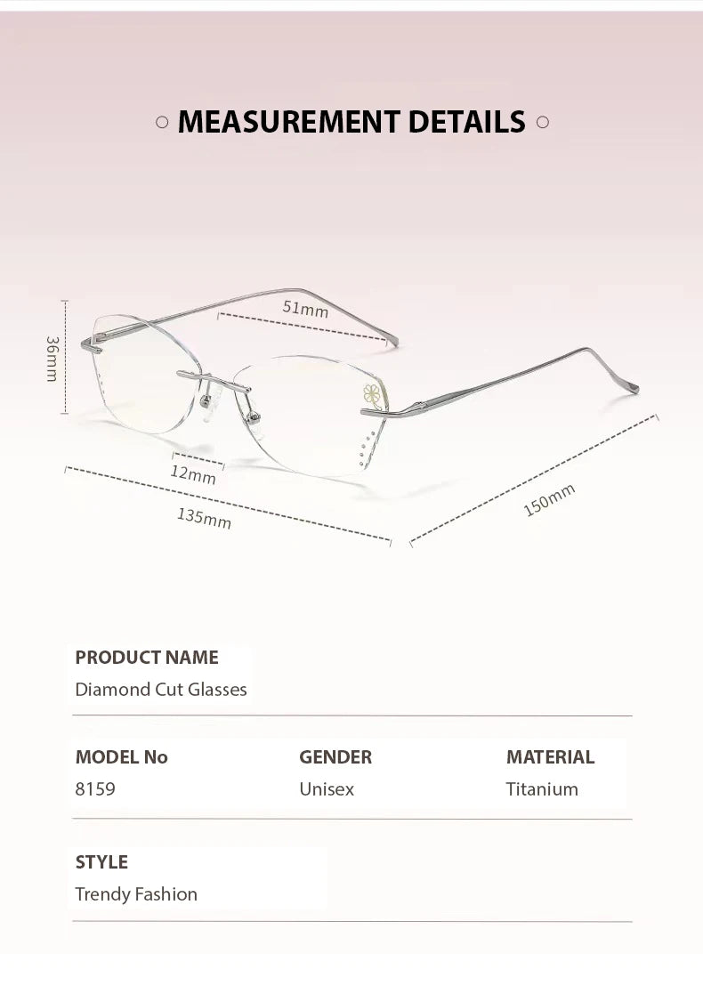 Women's Rimless Butterfly Oval Titanium Eyeglasses Frame 8159 - Lightweight Comfortable Glasses for Reading, Work & Fashion Accessories