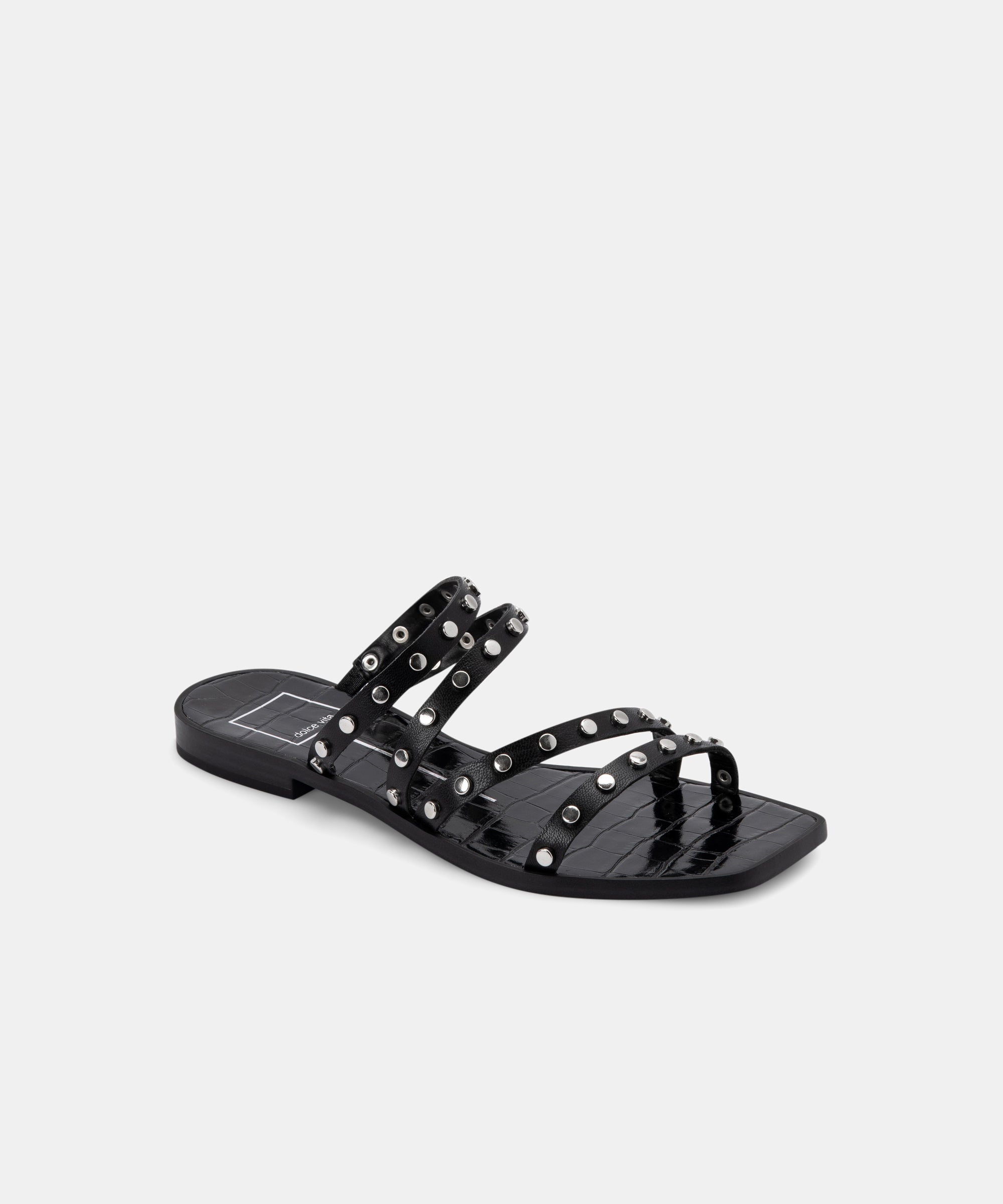 IZABEL Studded Sandals for Women - Black Stella | Comfortable & Stylish Summer Shoes | Perfect for Beach, Party & Casual Outings