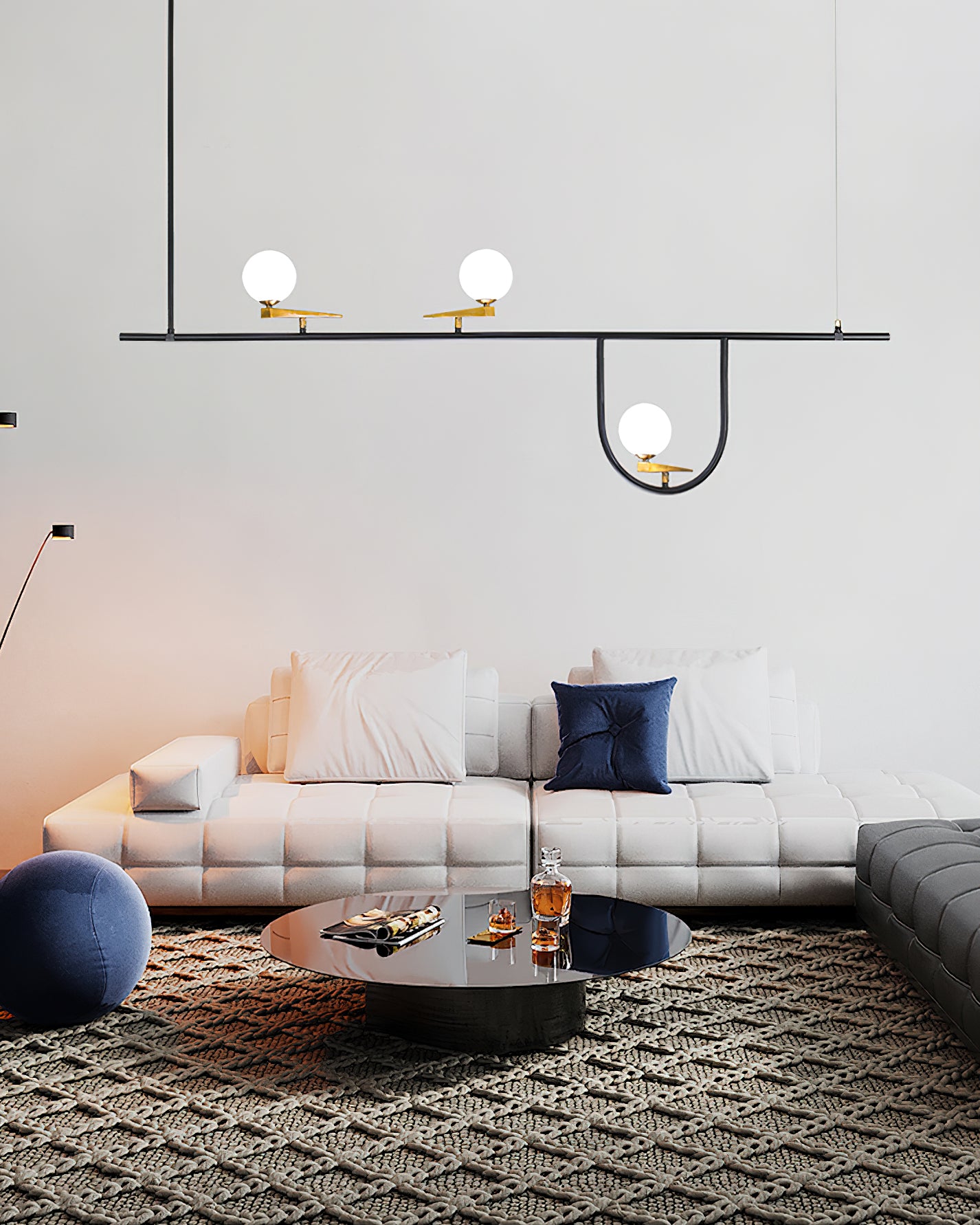 Modern Linear Chandelier - Sleek 6-Light Crystal Pendant Lighting Fixture for Dining Room, Kitchen Island, or Living Room Decor