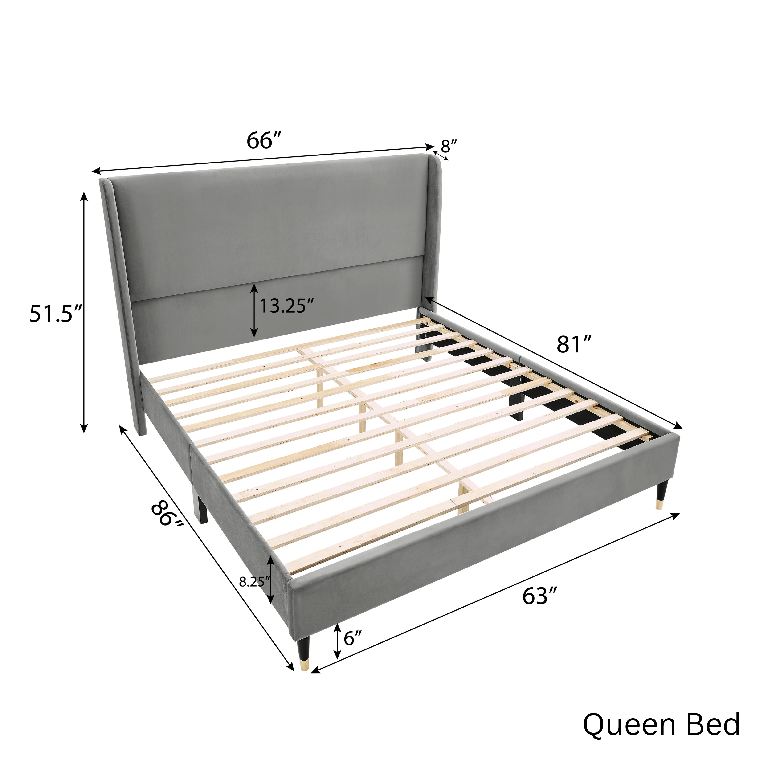 Roundhill Furniture Arles 3-Piece Upholstered Bedroom Set - Wingback Platform Bed with 2 Nightstands for Master Bedroom, Guest Room & Apartment Decor