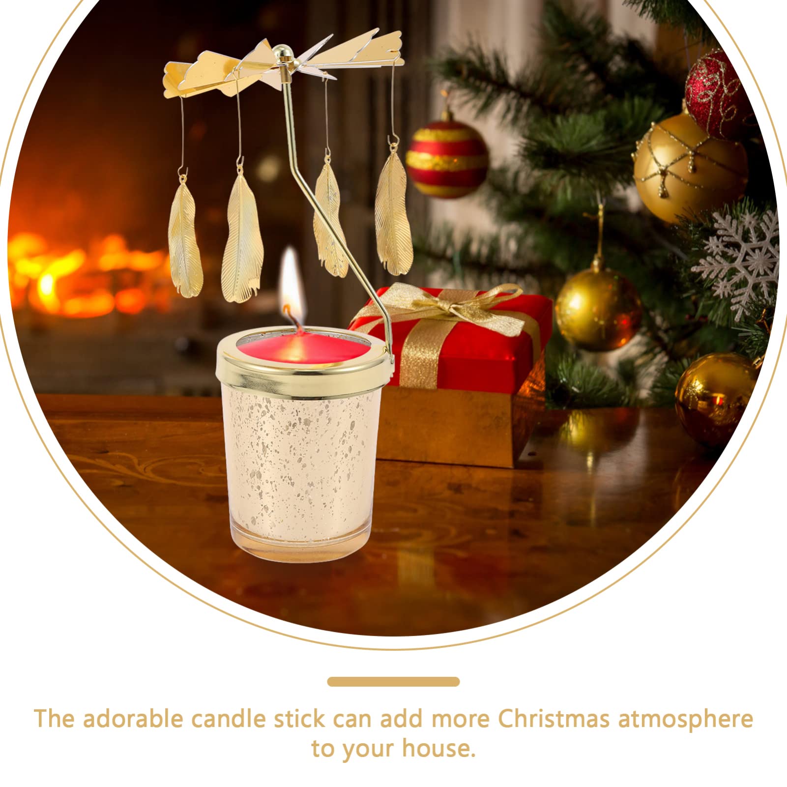 Beaupretty Spinning Candle Holder - Decorative Rotary Tealight Holder with Feather Design, Glass Carousel Candlestick for Christmas & Holiday Decor - Perfect for Table Centerpieces, Wedding Decorations, and Cozy Home Ambiance