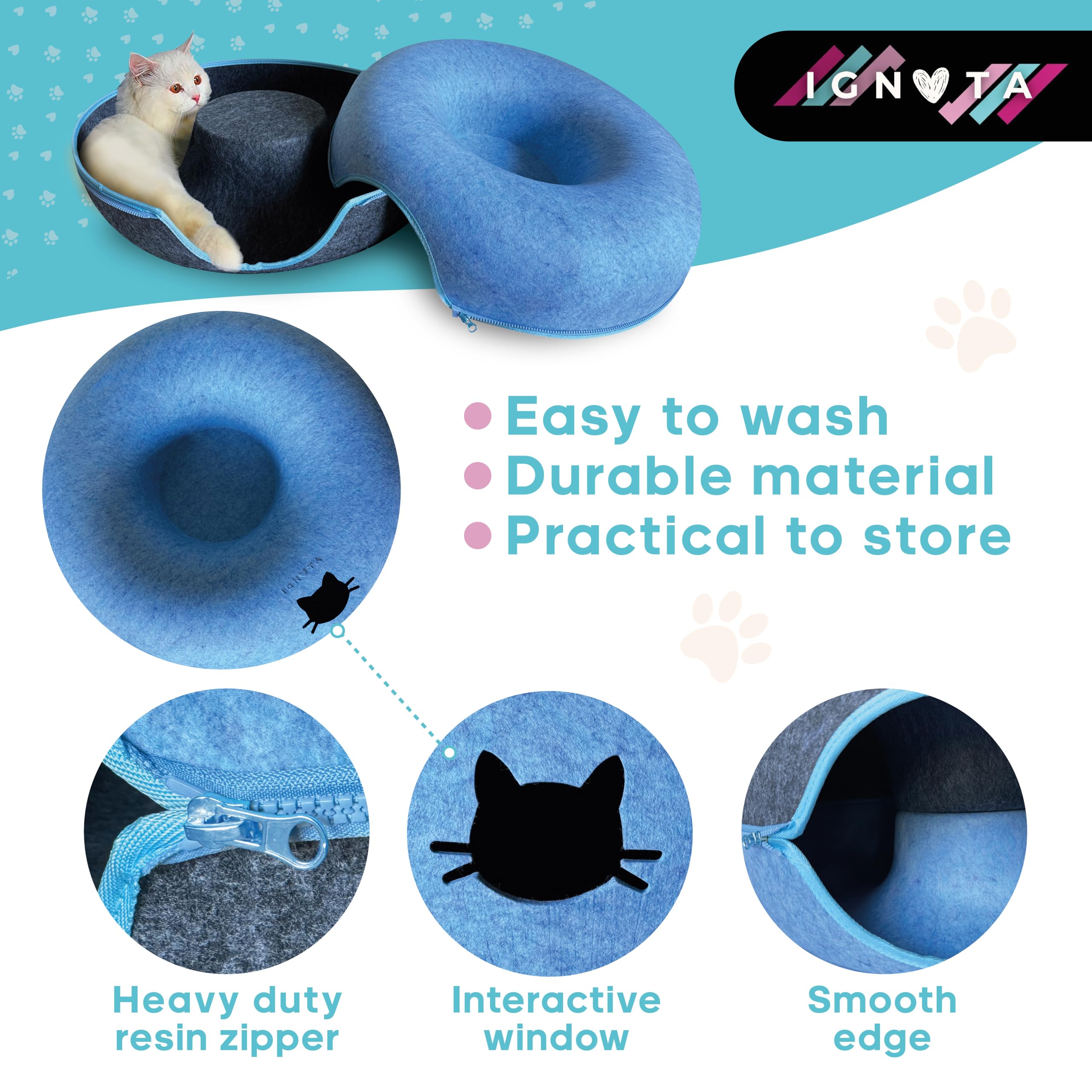 XL Cat Tunnel Bed for Indoor Cats - Donut Cat Cave for Play & Sleep