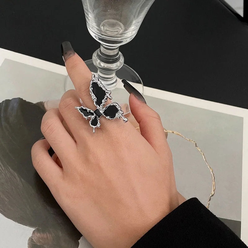 Elegant Chunky Butterfly Black Cocktail Ring for Women | HR776 | Perfect for Evening Parties, Weddings & Special Occasions