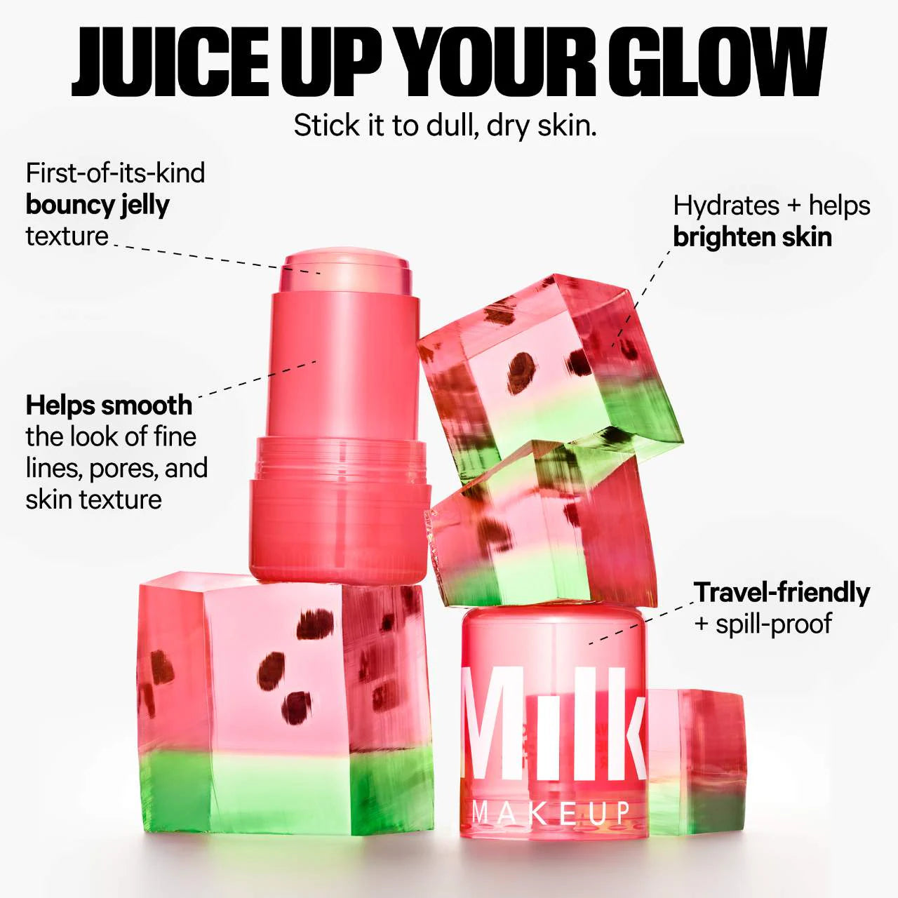 MILK MAKEUP Watermelon Jelly Brightening Serum Stick - Hydrating & Glow Boosting Face Serum for Dull Skin - Perfect for Daily Skincare & On-the-Go Use