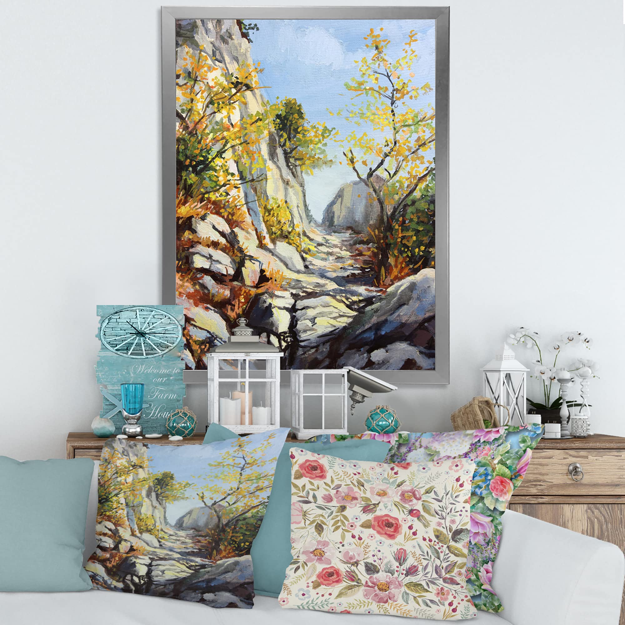 DesignQ Autumn Marble Path Traditional Framed Wall Art - Perfect for Living Room, Bedroom & Office Decor
