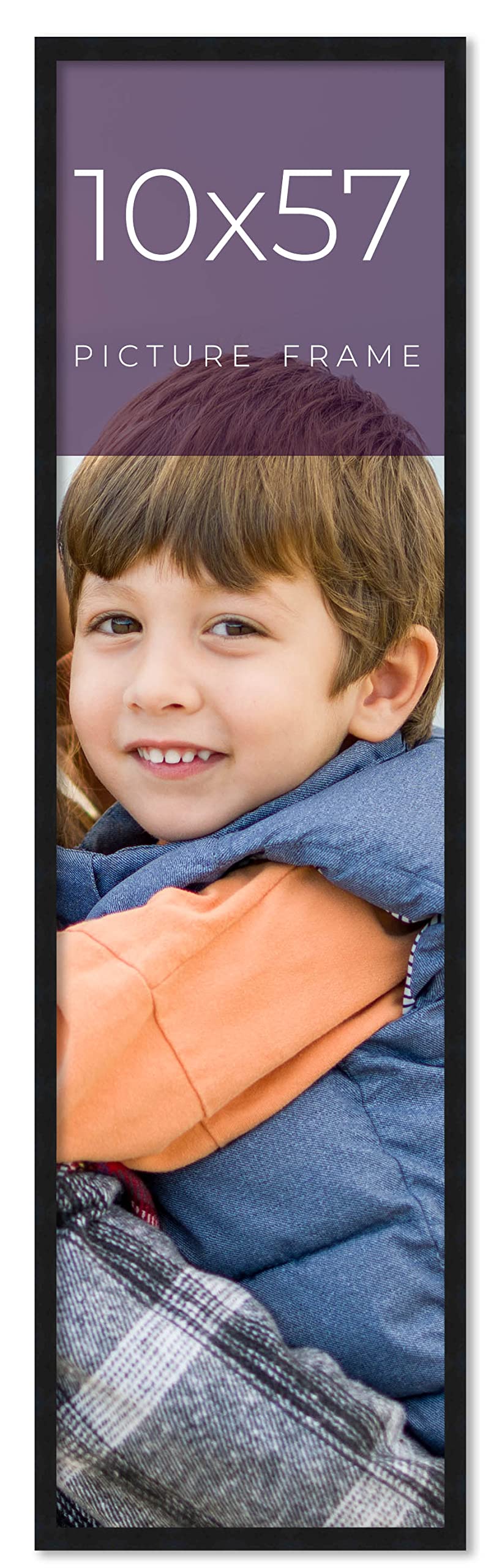 Noir Classique 10x57 Black Wood Picture Frame with UV Acrylic, Foam Board Backing & Hanging Hardware - Perfect for Wall Art, Photos, and Home Decor