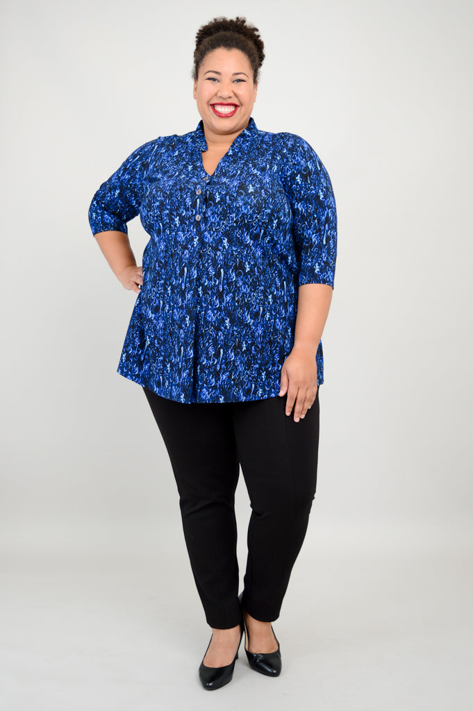 Edwina Women's Deepwater Blue Bamboo V-Neck Top - Soft & Breathable Casual Shirt for Summer, Work, and Travel