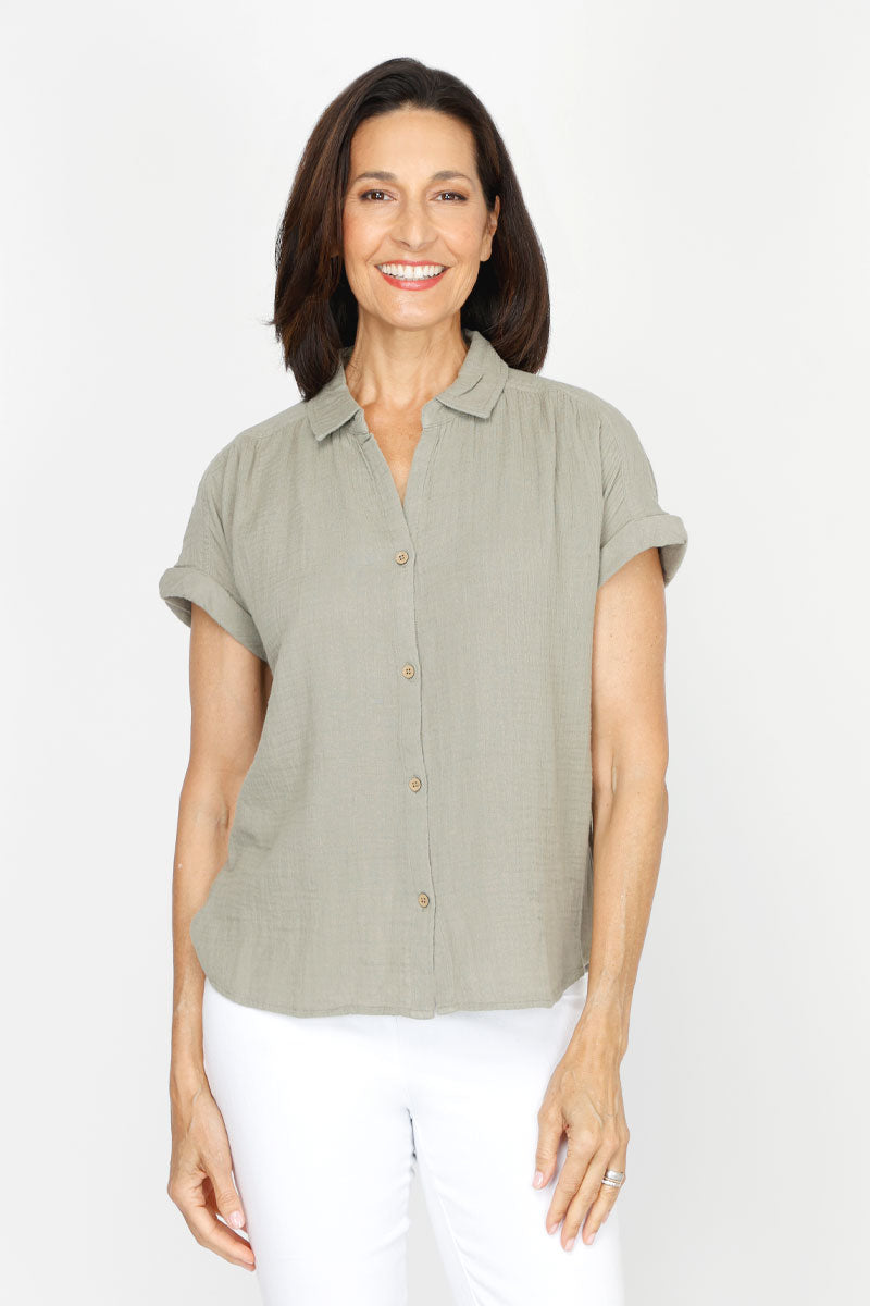 Organic Cotton Gauze Button Down Shirt for Women - Breathable & Comfortable Casual Wear for Summer, Beach, and Outdoor Activities