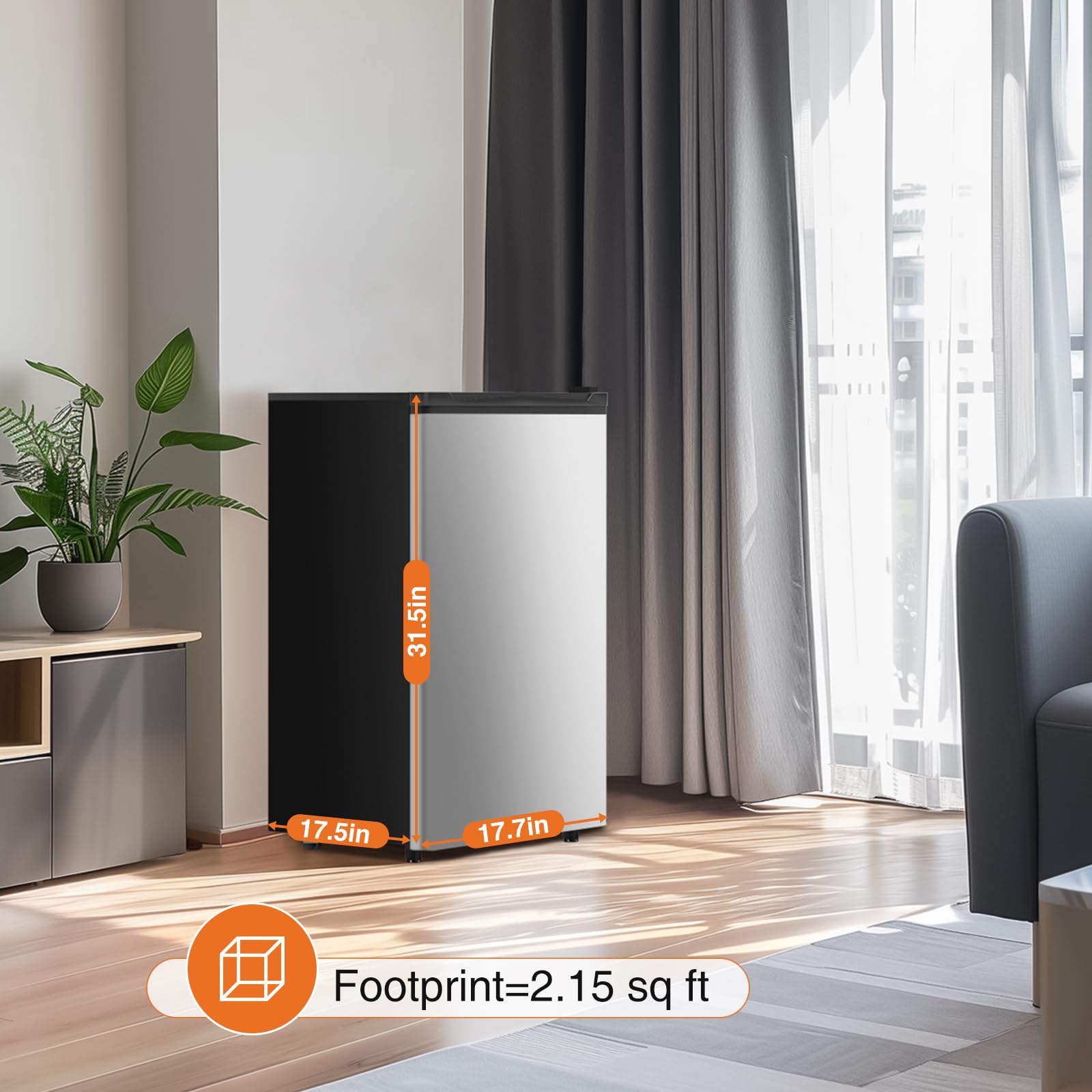 Sweetcrispy 3.2 Cu.Ft Mini Fridge with Freezer - Compact Single Door Refrigerator with Adjustable Thermostat, Energy Efficient & Low Noise - Perfect for Bedroom, Office, Dorm, Apartment, RV, or Small Spaces (Silver Door) - Keep Drinks Cold & Food Fresh Anywhere