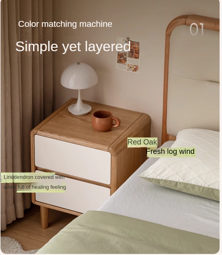 Solid Oak Wood Nightstand - Bedside Table with Drawer for Bedroom Furniture, Perfect for Storage and Decor