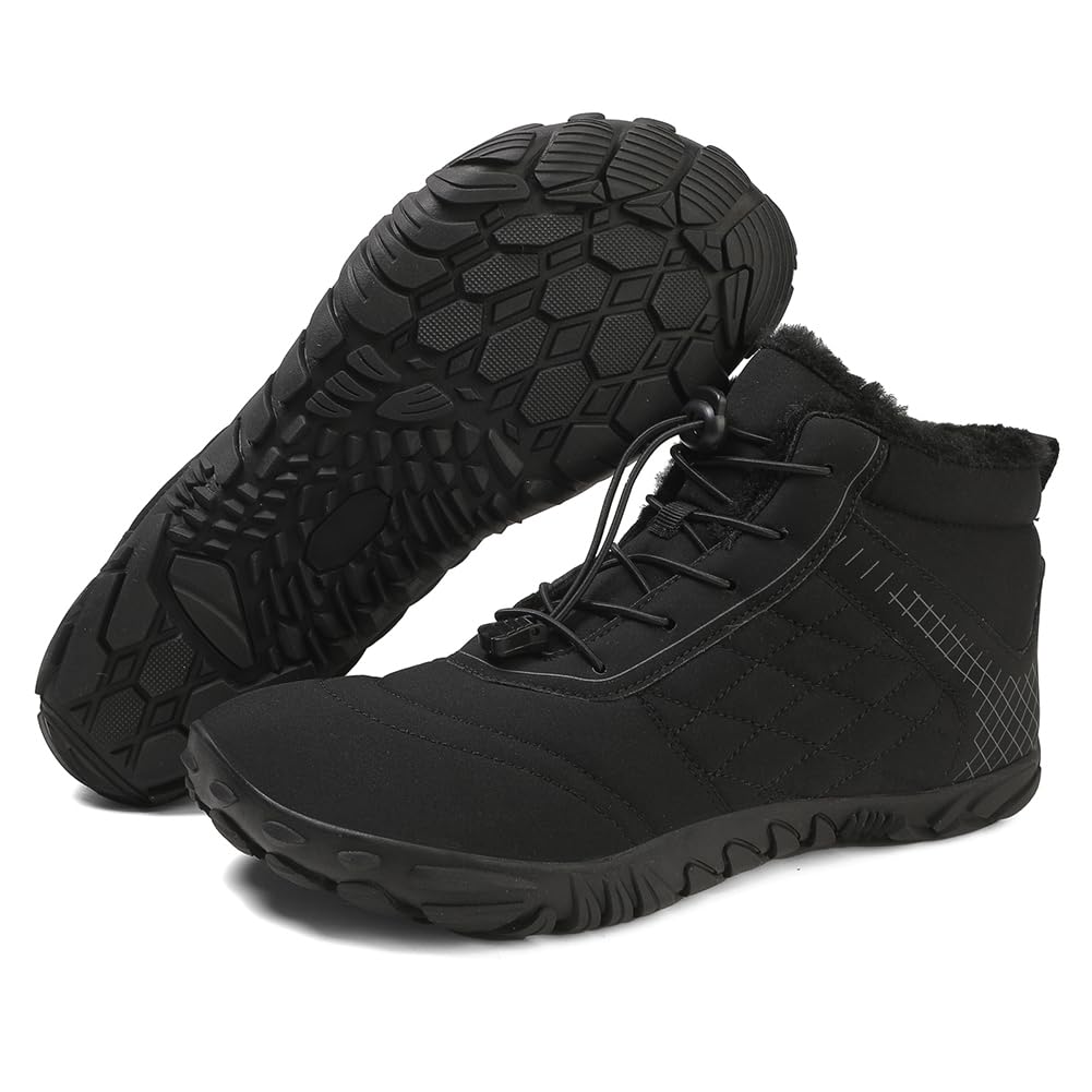 Women's & Men's Minimalist Barefoot Winter Hiking Shoes - Waterproof Suede Snow Boots with Wide Toe Box & Non-Slip Sole for Running, Walking & Outdoor Adventures | Perfect for Trail Hiking, Snowy Conditions & Everyday Wear