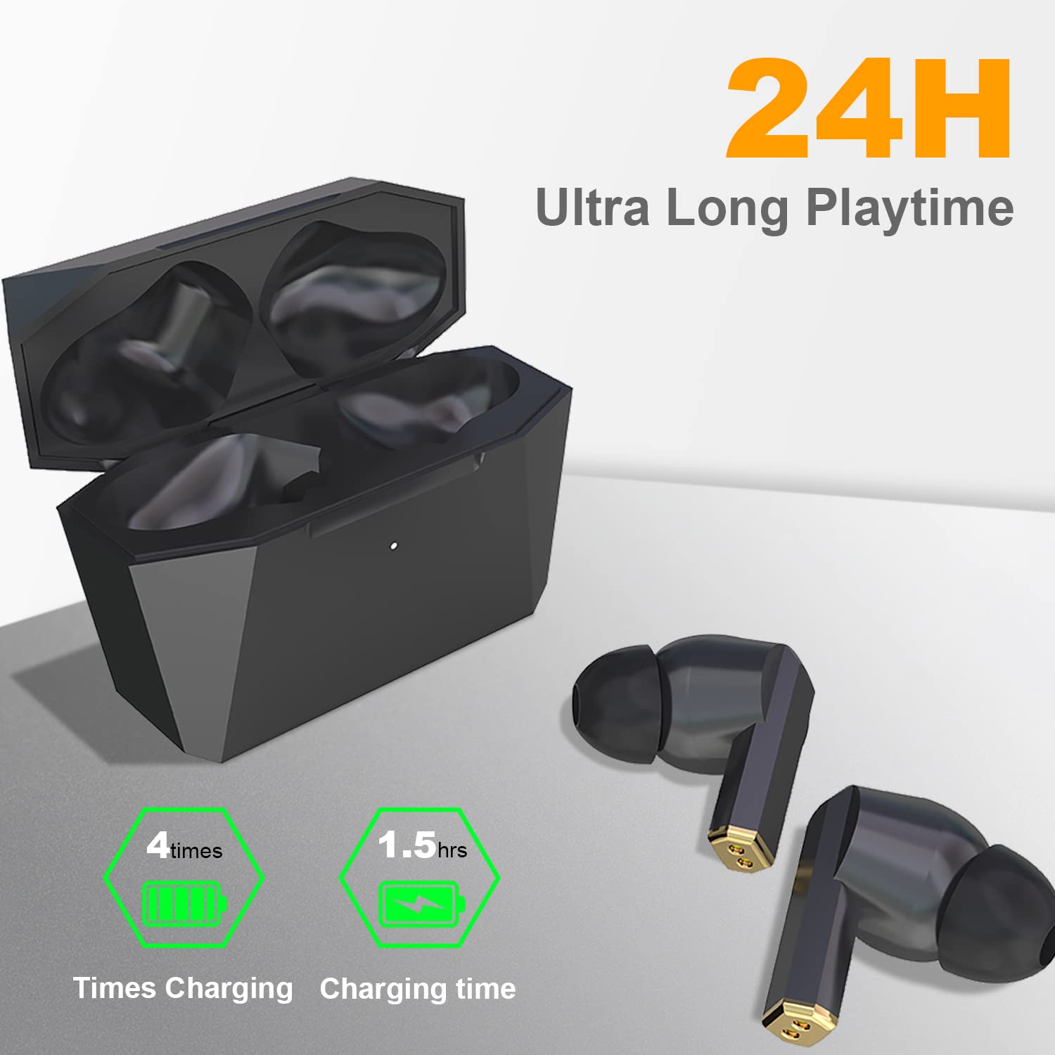 Bluetooth 5.0 Wireless Earbuds with Active Noise Cancelling, Touch Control & Built-in Mic | 320mAh Type-C Charging Case | True Wireless Headphones (Black) - Perfect for Gym, Commuting & Work Calls