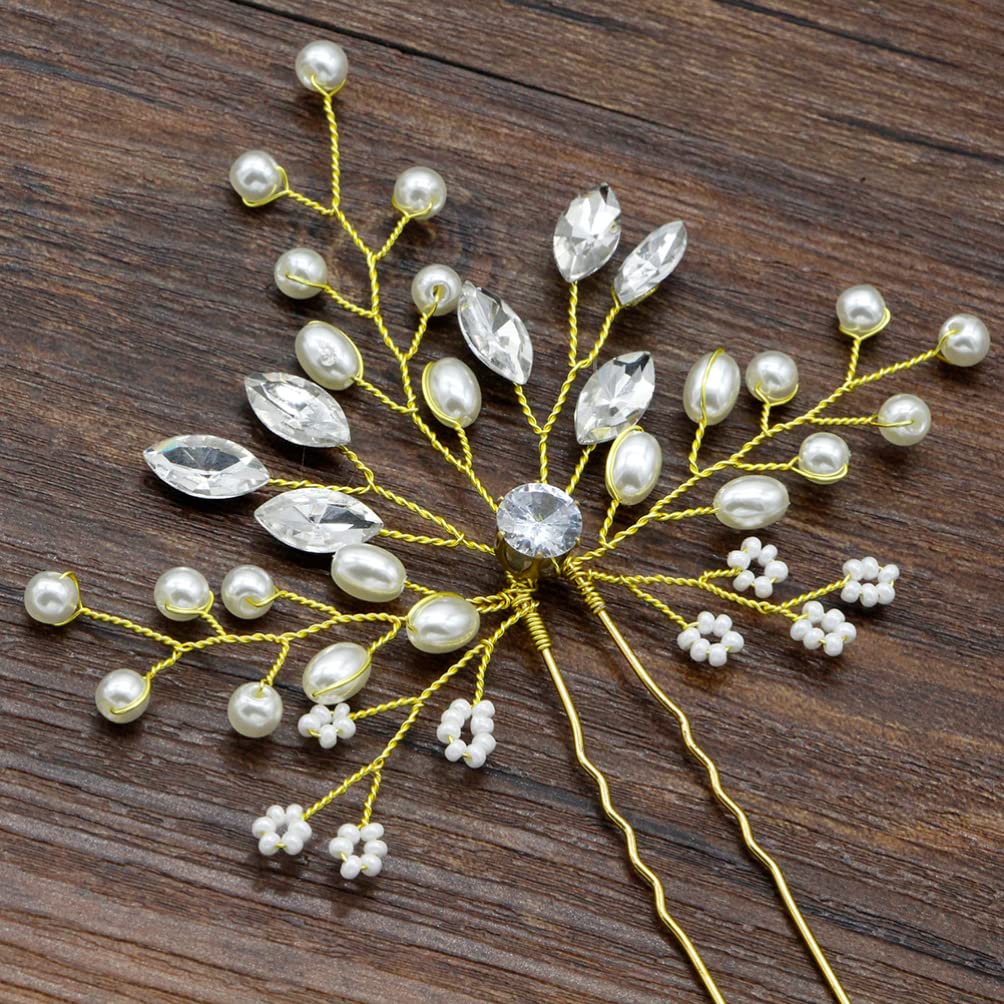 1 Pair Rhinestone Crystal Bridal Hairpins - Pearl Beaded Hair Accessories for Wedding Bride - Perfect for Bridal Bouquet, Updos & Special Occasions
