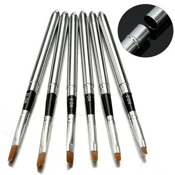 6Pcs Acrylic Detachable UV Gel Nail Brushes Set - Flat Manicure Pen for Professional Nail Art, DIY Gel Polish Application at Home Salon | Perfect for Nail Extensions, French Tips & Nail Design