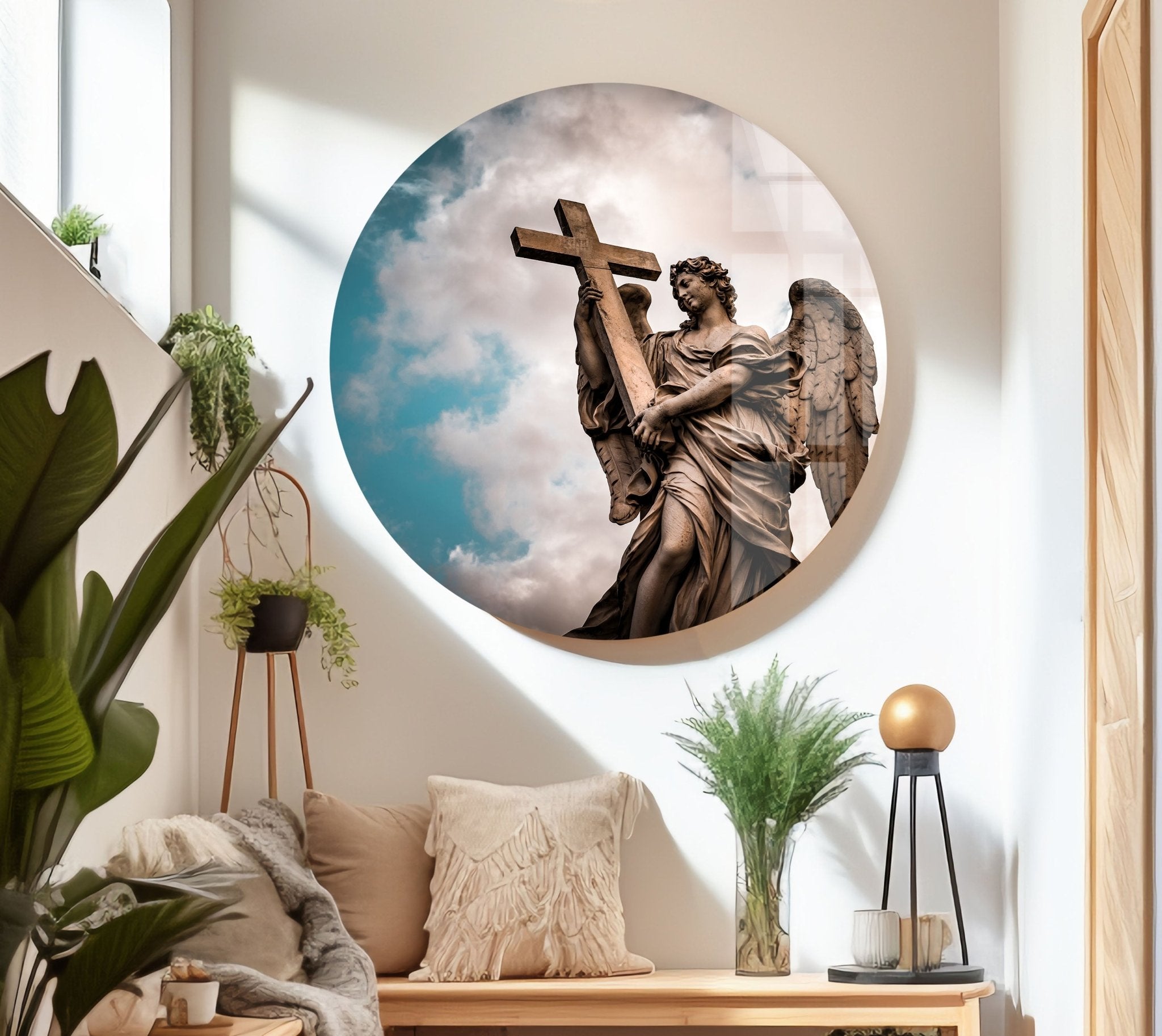 Angel With The Sudarium Stained Glass Wall Art - Religious Home Decor for Church, Living Room & Bedroom - Beautiful Handmade Christian Gift