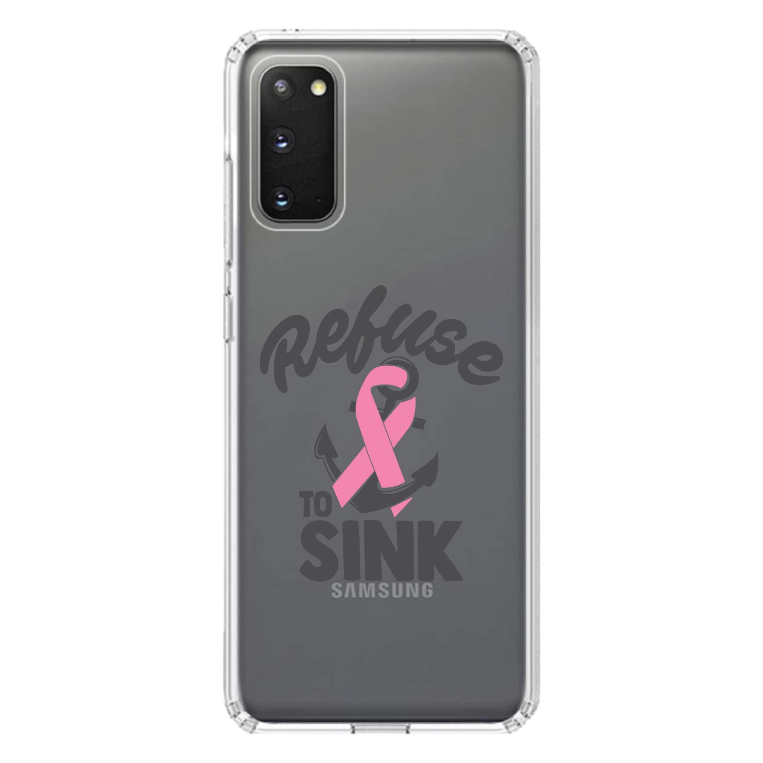 **Shockproof Clear Hybrid Case for Samsung Galaxy S20 Ultra/Ultra 5G (6.9 Inch) - TPU Bumper & Acrylic Back with Tempered Glass Screen Protector - Pink Ribbon Cancer Awareness - Refuse to Sink Anchor Design - Perfect for Daily Protection & Style**