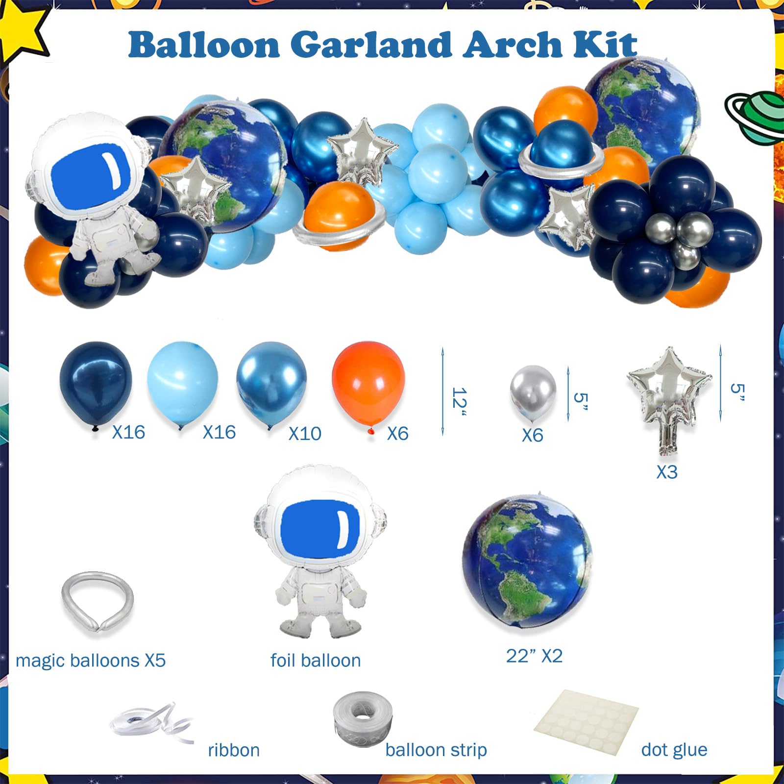 Outer Space Galaxy Birthday Party Decorations Set - Backdrop, Balloon Garland, Hanging Swirl Banner, Tablecloth & Cake Topper | Solar System Theme with Planets, Astronaut & Rocket | Perfect for Kids' Space-Themed Birthday Parties, Baby Showers & Classroom Decor