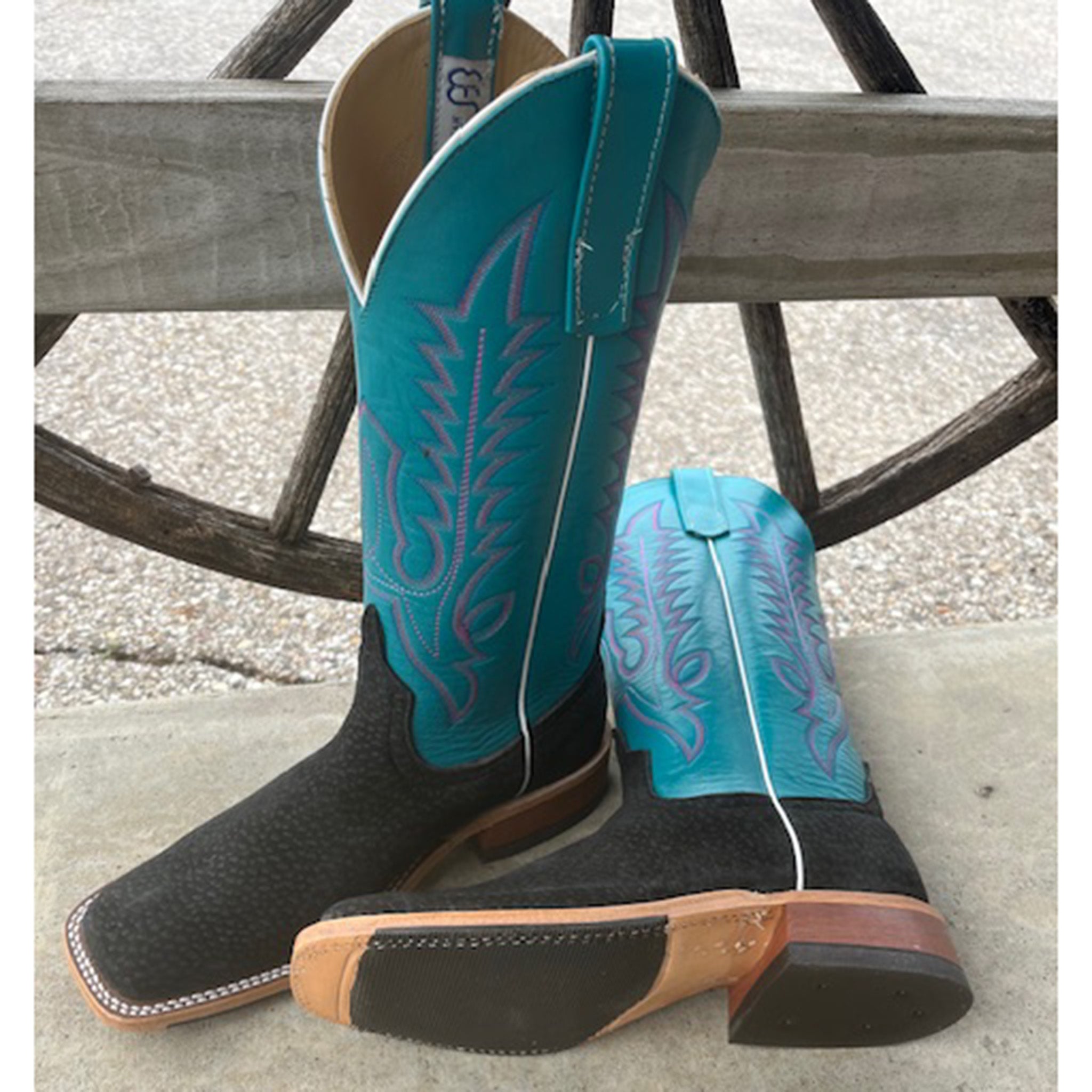 Anderson Bean Women's Black Carpincho & Teal Cowboy Boots - Waterproof & Comfortable Western Boots for Riding, Country Dancing & Outdoor Adventures