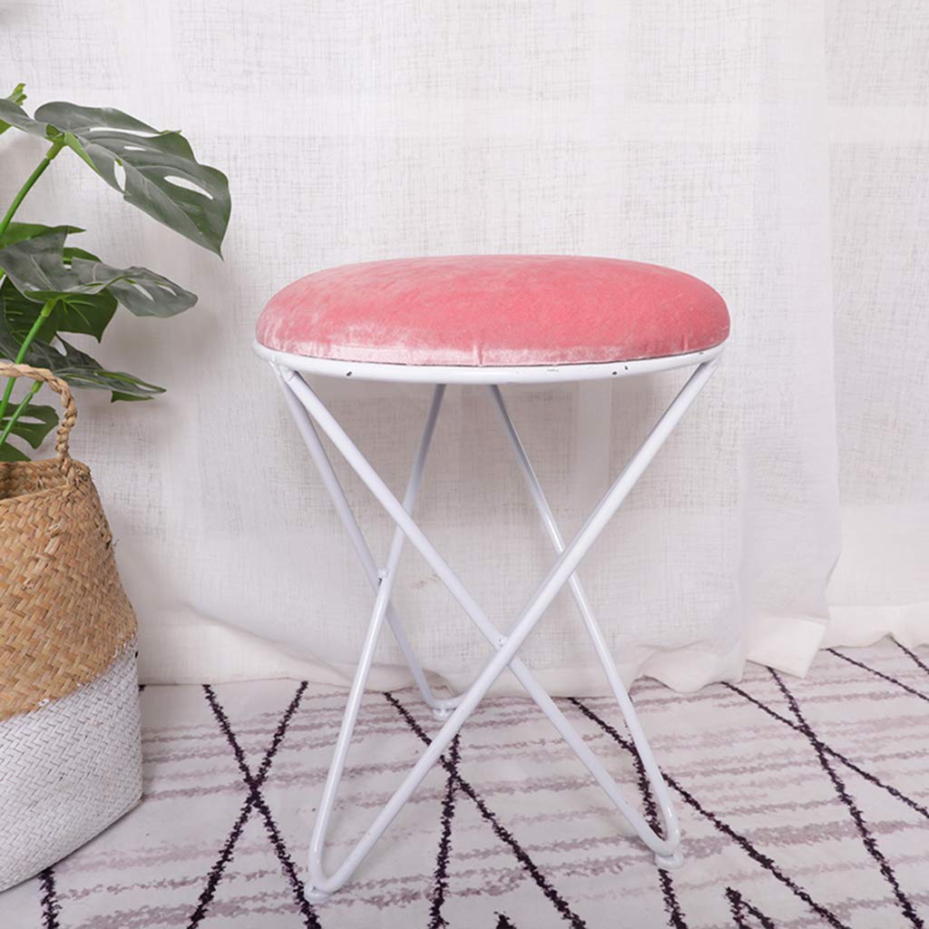 JHSLXD White Metal Wrought Iron Makeup Stool with Pink Fabric Seat - Creative Dressing Table Stool for Bedroom, Vanity & Bathroom - Small Decorative Furniture for Home Decor & Cosmetics Organization