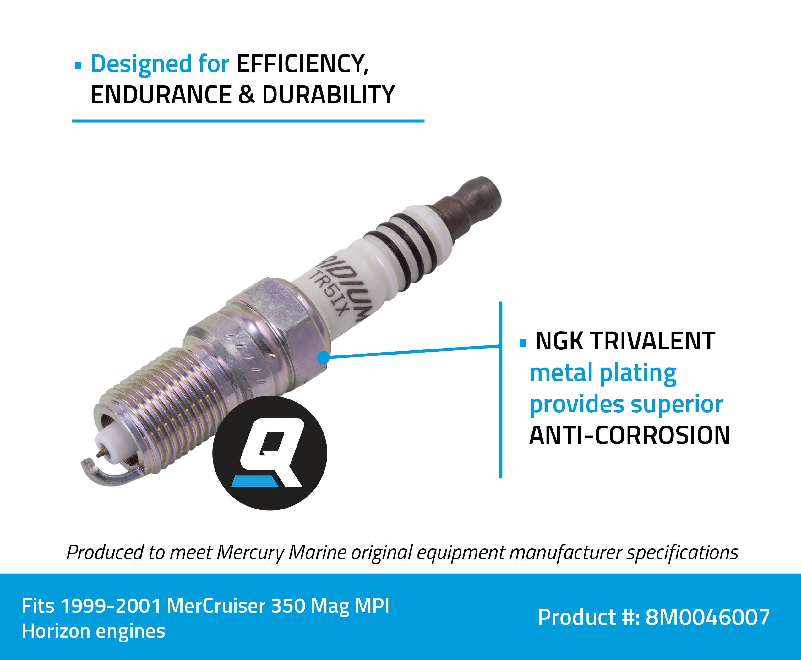 Quicksilver 8M0046007 NGK TR5IX Iridium Spark Plug - High Performance Spark Plug for Marine & Automotive Engines - 1-Pack - Perfect for Boats, Jet Skis, ATVs & Motorcycles