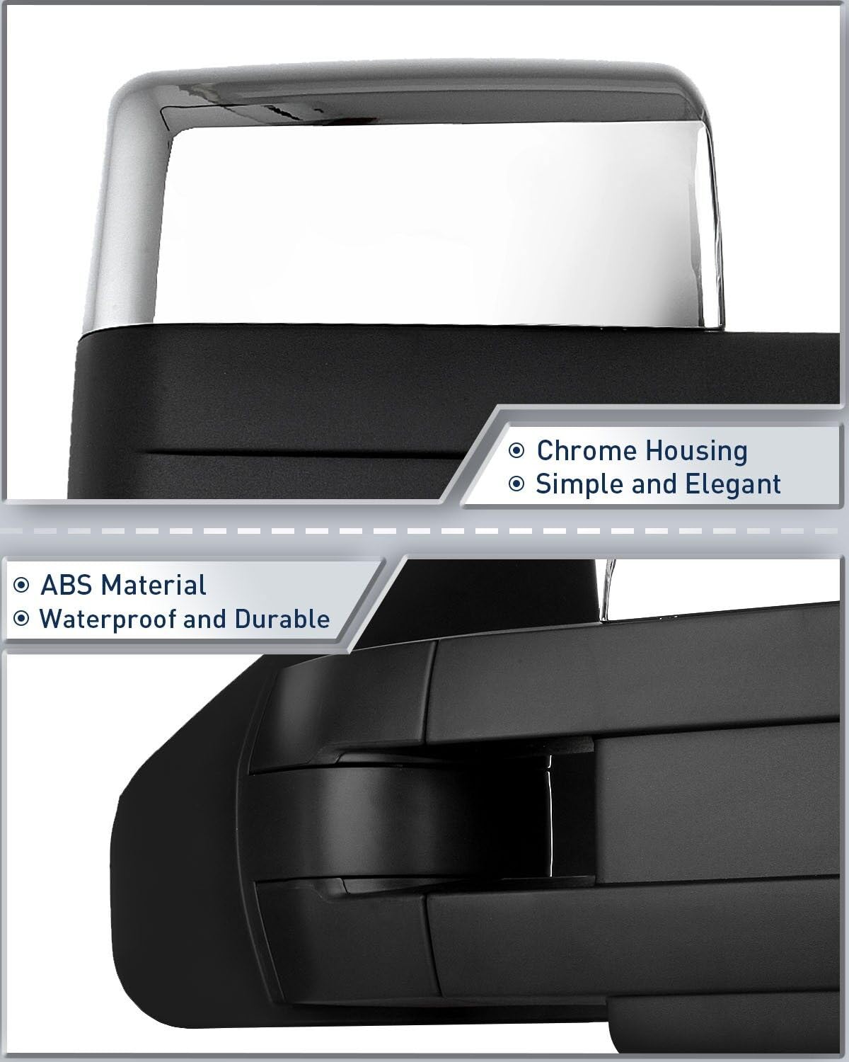 ECCPP Power Heated Towing Mirrors with LED Turn Signal & Puddle Lamp - Compatible with 2007-2014 Ford F150 Pickup Truck - Chrome Replacement Side Mirrors for Enhanced Visibility & Safety While Towing Trailers or Large Loads