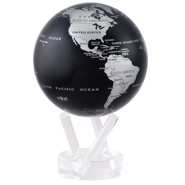Mova Globe - Silver & Black Metallic Floating Rotating Globe - Perfect for Home Office Decor, Gifts & Educational Use