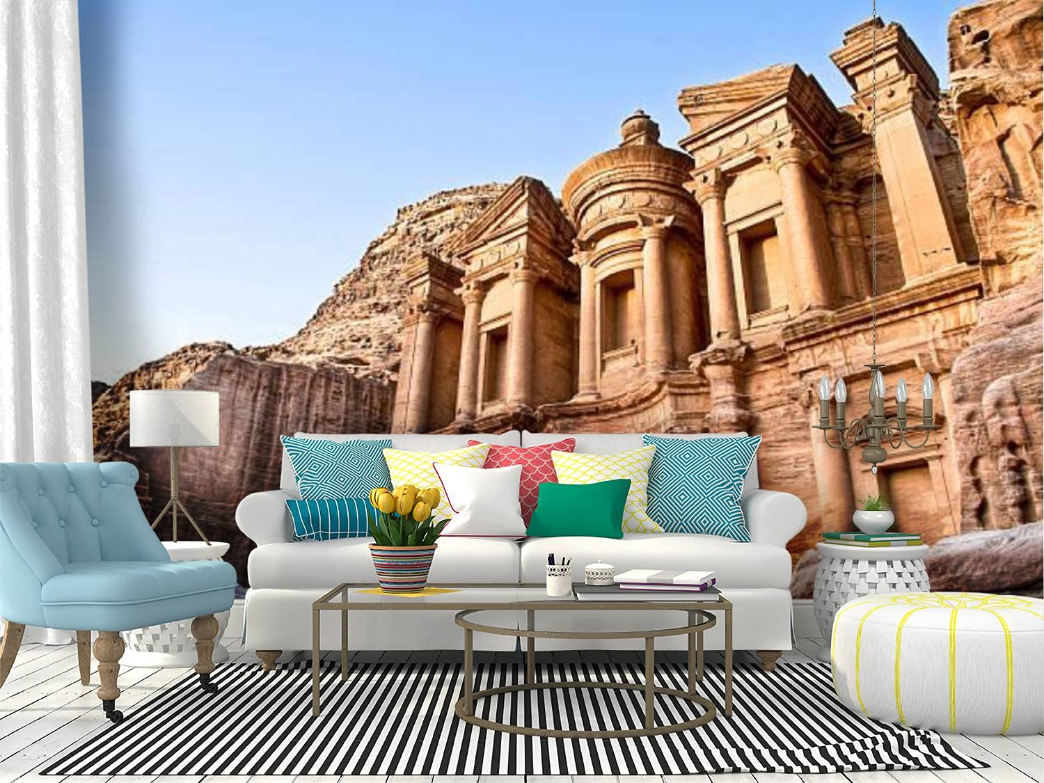 RECETHROWS Peel and Stick Wallpaper - Self-Adhesive Wall Mural of Petra Monastery - Large Removable Vinyl Film for Walls - Easy DIY Home Decor for Living Room, Bedroom, Nursery & Office
