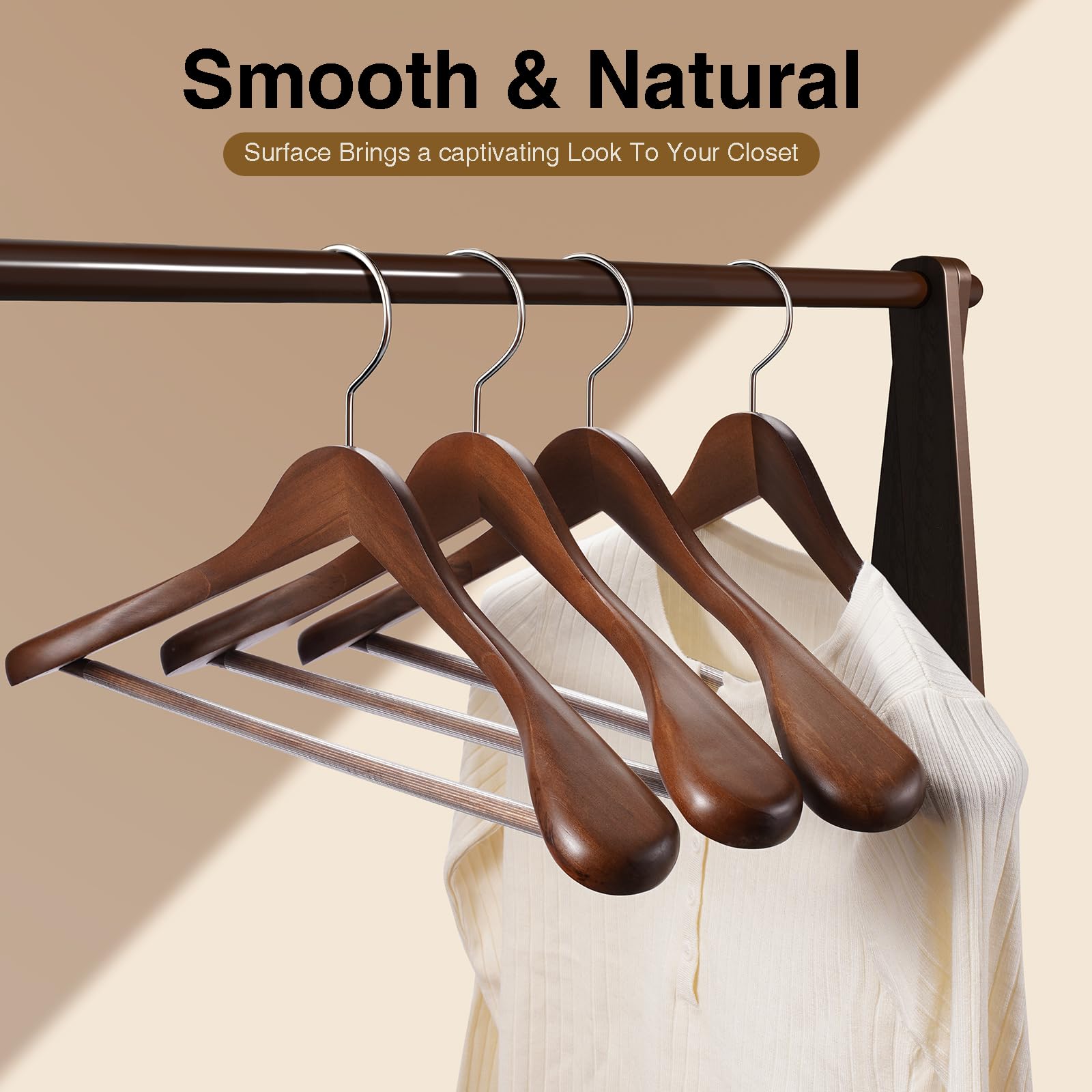 Premium Wooden Suit Hangers 10-Pack - Heavy Duty Rotating Hooks & Non-Slip Pants Bar - Smooth Finish for Sweaters, Pants & Heavy Coats (Walnut, Wide Shoulder) - Perfect for Closet Organization & Luxury Garment Storage