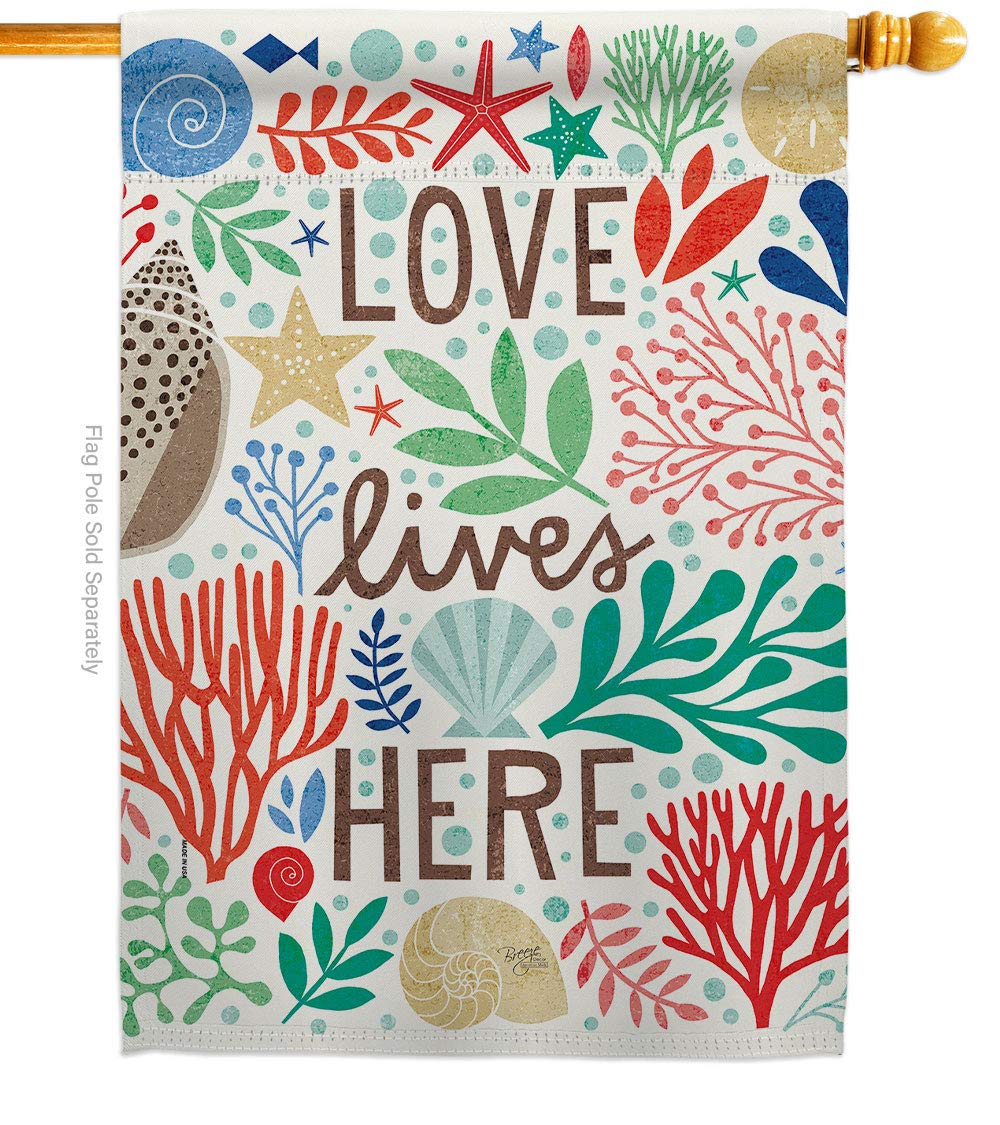 Breeze Decor H107064 Love Lives Here Decorative Vertical House Flag - 28x40 Inches Multicolor Outdoor Garden Flag for Porch, Yard & Seasonal Home Decor
