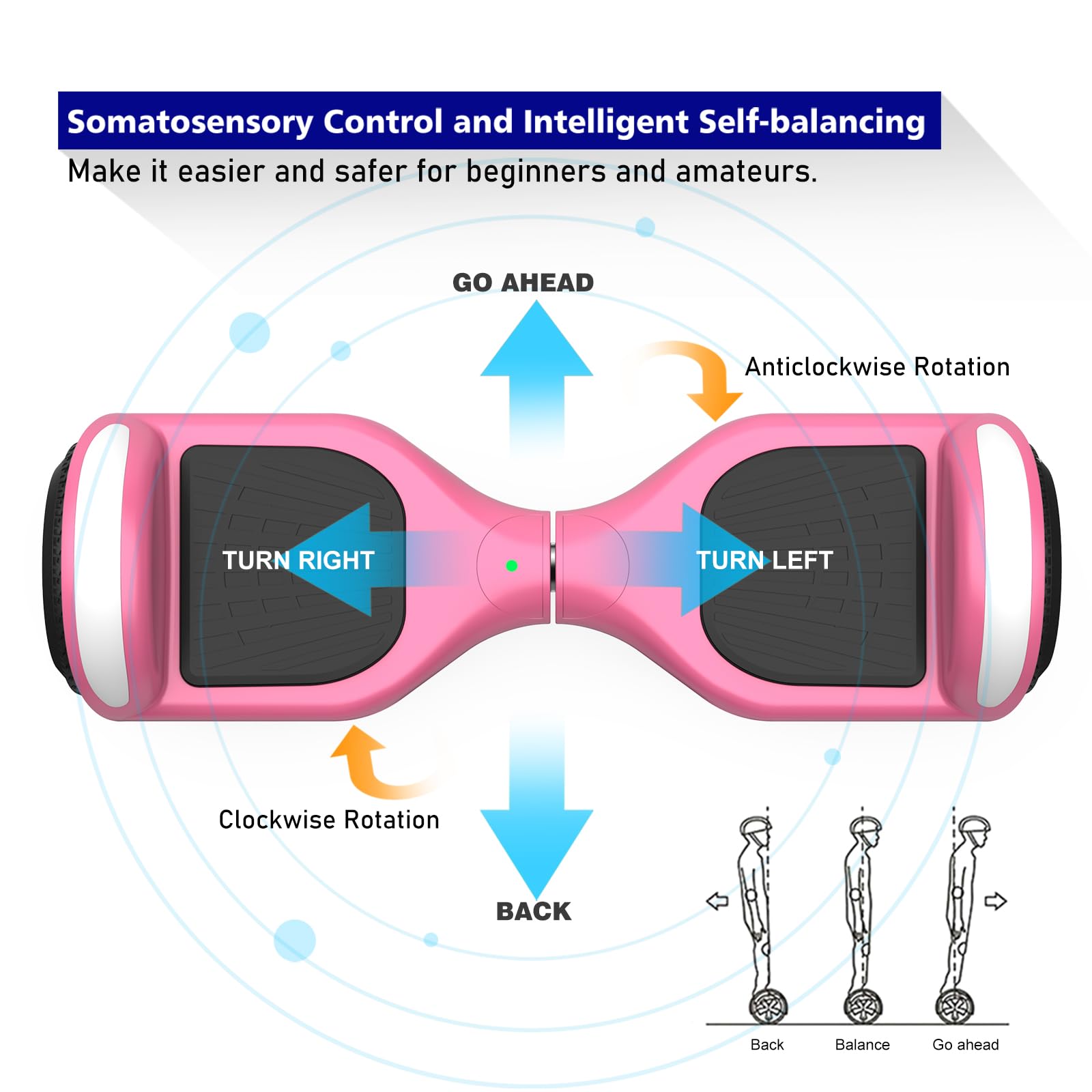 6.5 Inch Self-Balancing Hoverboard Scooter with Bluetooth Speaker & LED Lights - Electric Hover Board for Kids Ages 6-12 - Perfect for Indoor/Outdoor Riding, Commuting & Fun Activities