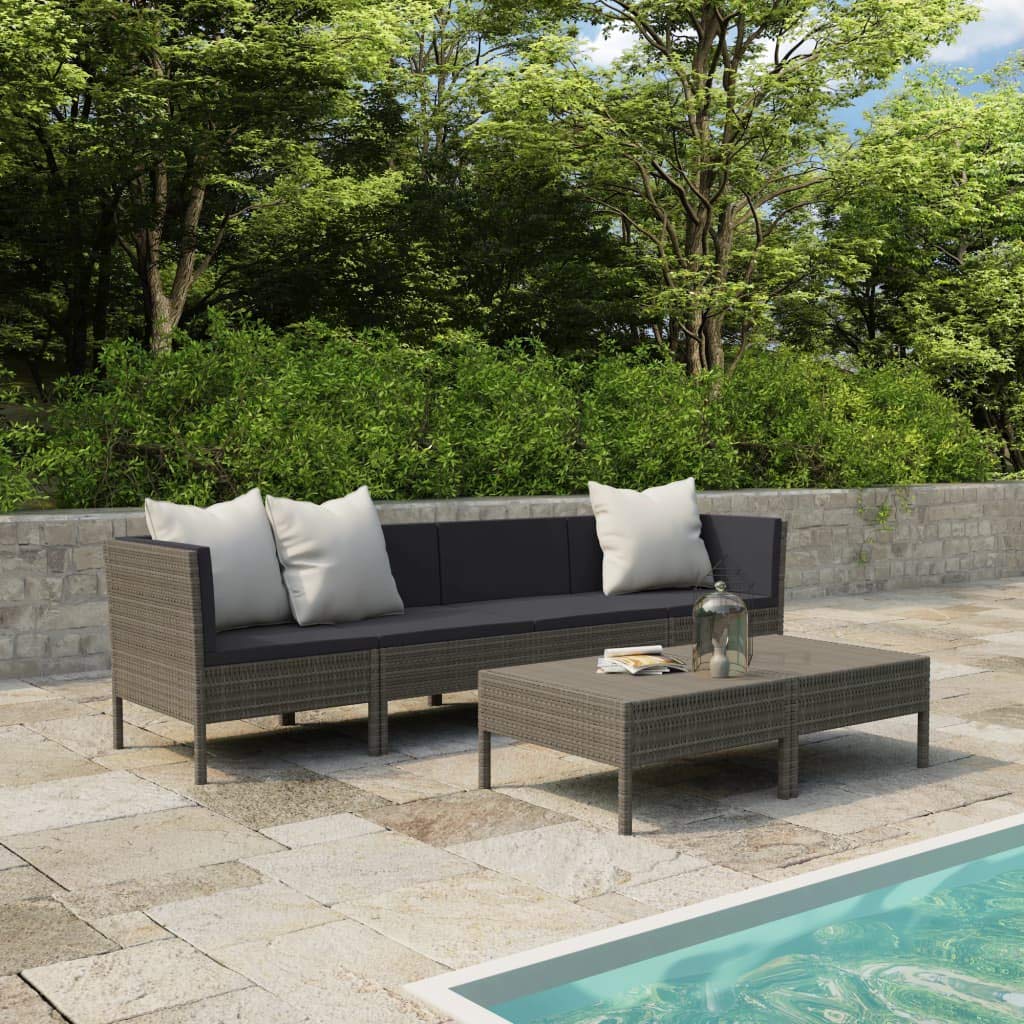 6-Piece Outdoor Patio Furniture Set with Cushions & Coffee Table - Rattan Wicker Sectional Sofa for Deck, Garden, Poolside (Gray & Anthracite) | Durable Weather-Resistant Conversation Set for Backyard, Terrace & Outdoor Living Spaces