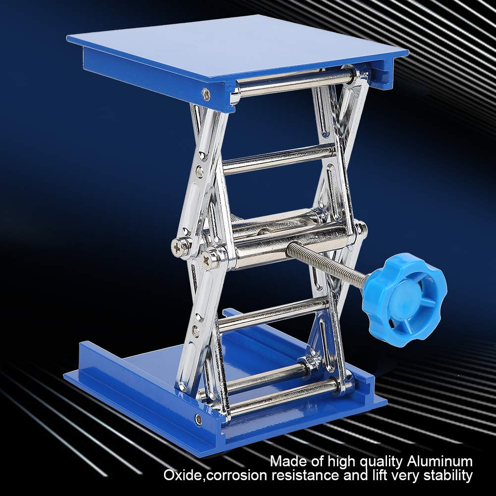 4X4 Scissor Jack Stand - 100x100mm Blue Electroplated Aluminum Lifting Platform for Lab Equipment, Car Repair & DIY Projects - Heavy Duty Scissor Jack Lifter Rack for Workbench, Garage & Industrial Use