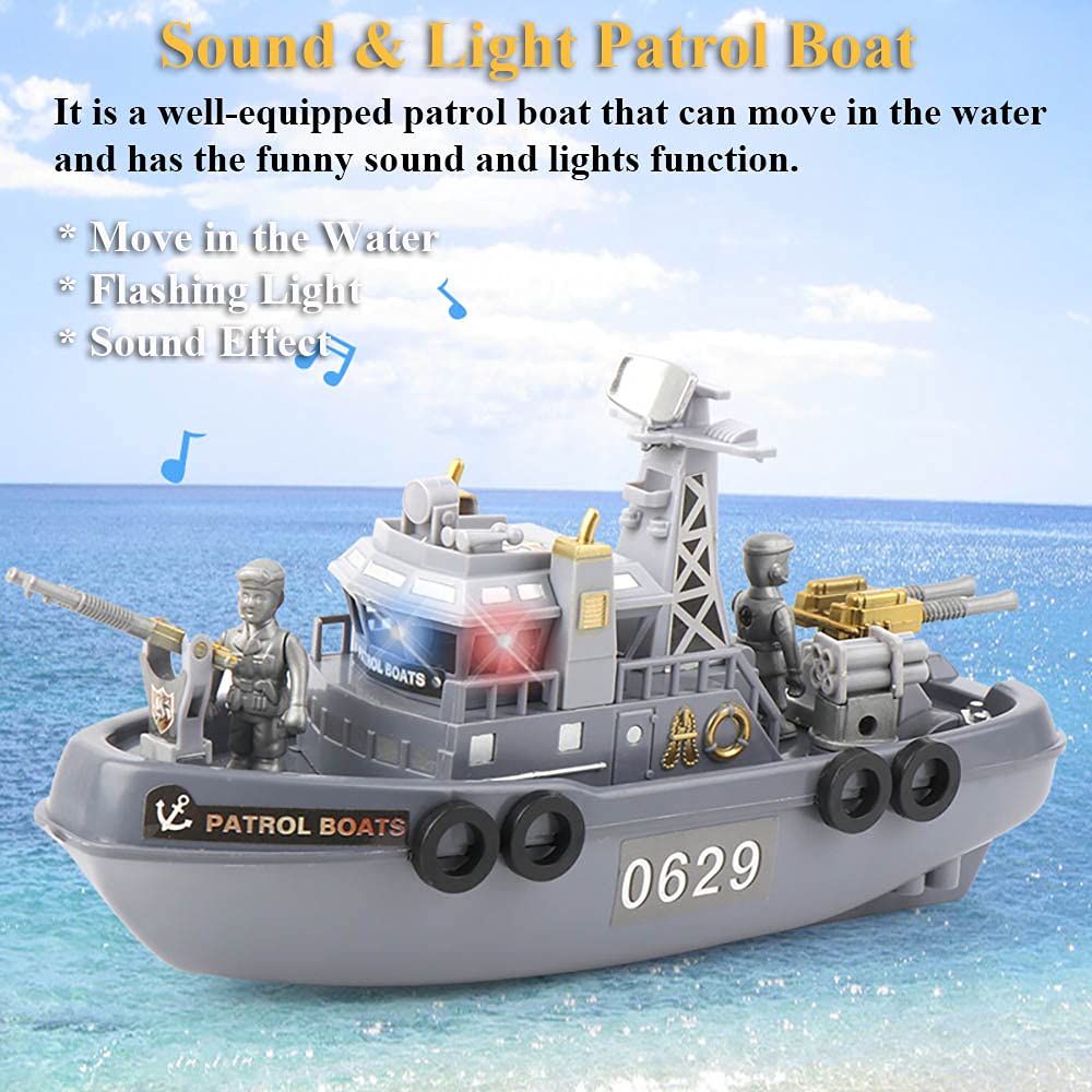 Electric Patrol Boat Toy - Coast Guard & Military Warship Model for Kids, Remote Control Water Pool Boat with LED Lights | Perfect for Outdoor Play, Pool Battles & Collectors