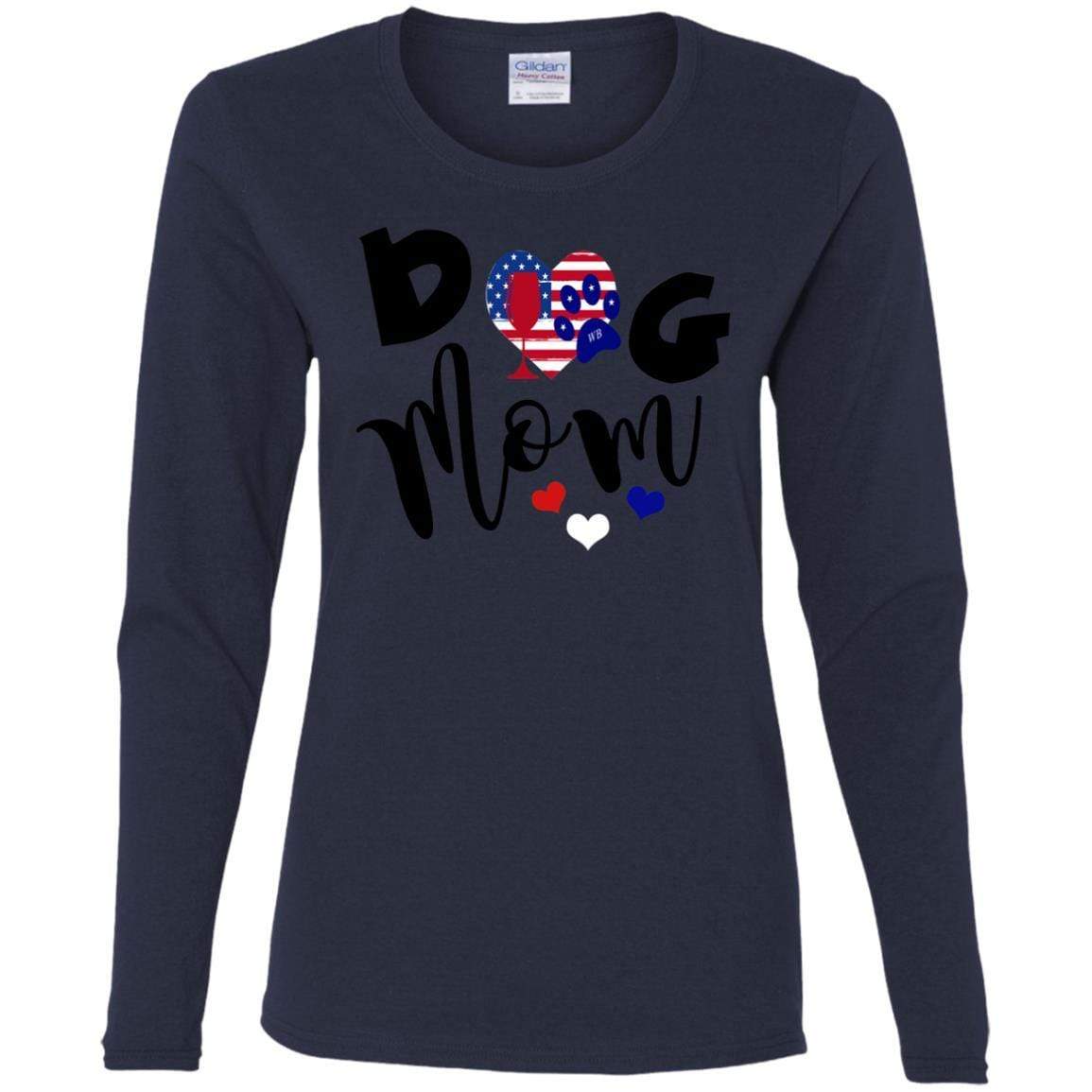 American Dog Mom Cotton Long Sleeve T-Shirt for Women - Comfortable Casual Wear for Dog Lovers | Perfect for Pet Owners, Dog Parks & Everyday Outfits