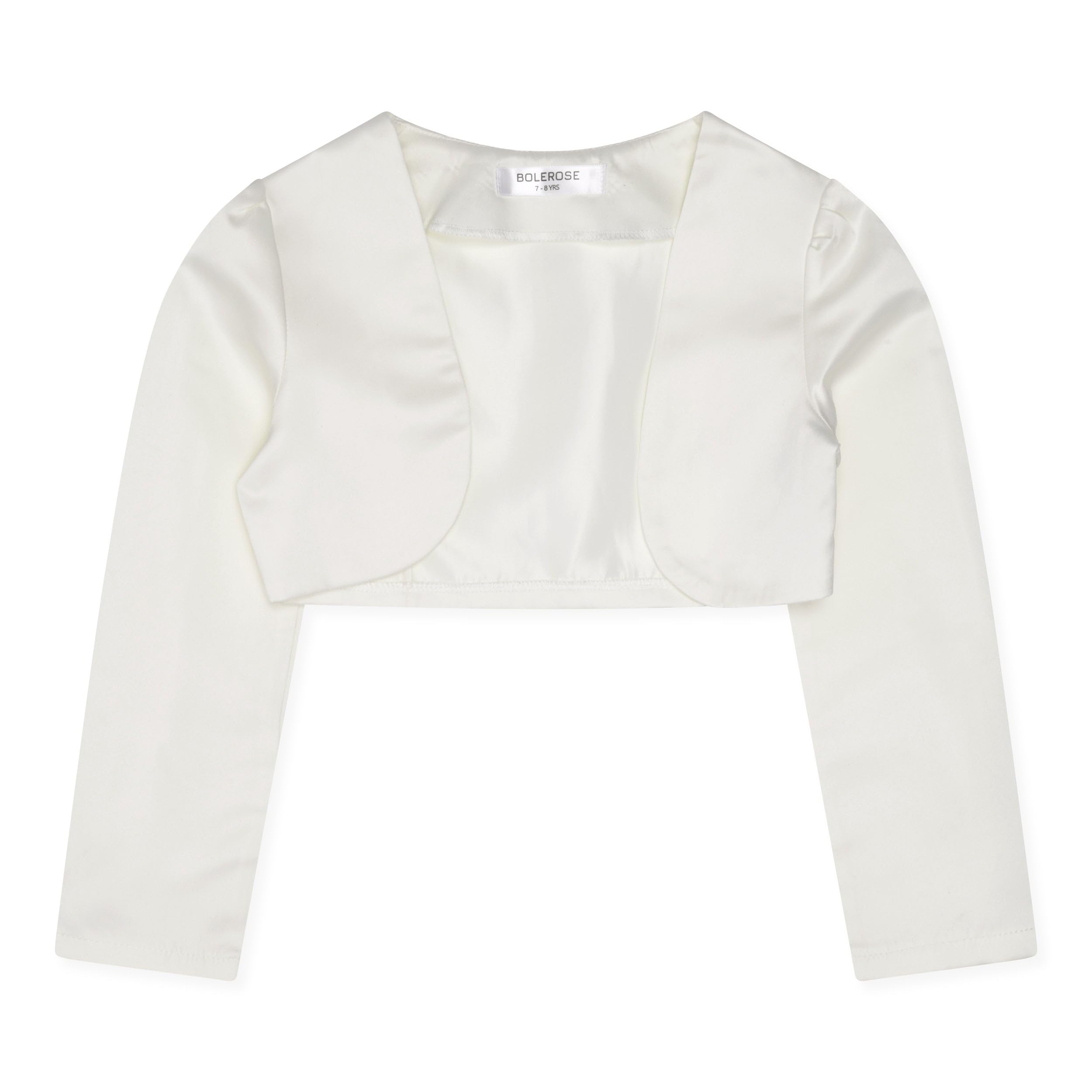 BOLEROSE Girls Satin Long Sleeve Bolero Jacket for Kids - Elegant Lace Trim Shrug for Birthday Party, Wedding & Special Occasions