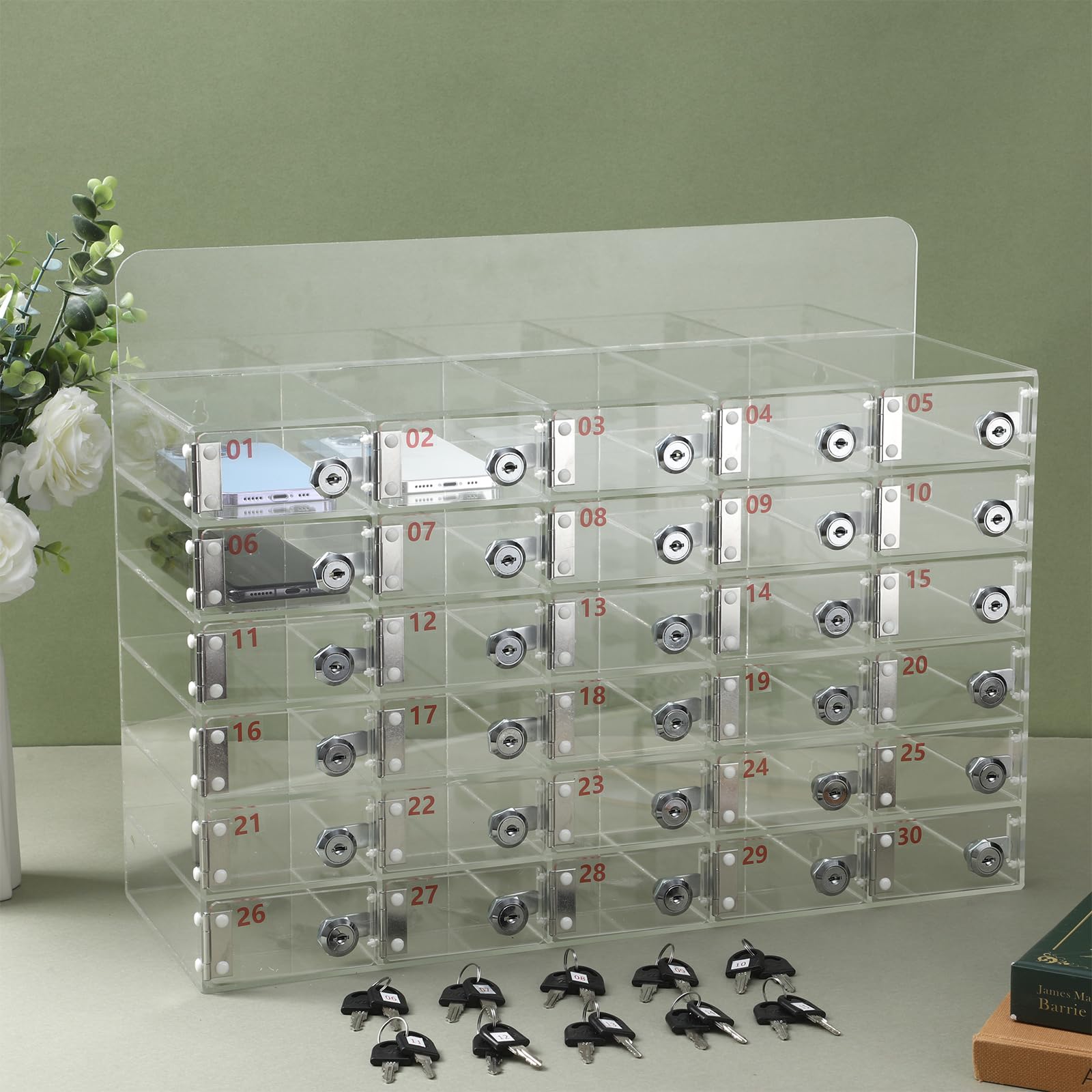 Clear Acrylic Phone Locker Box with Door Locks & Keys - 23.62