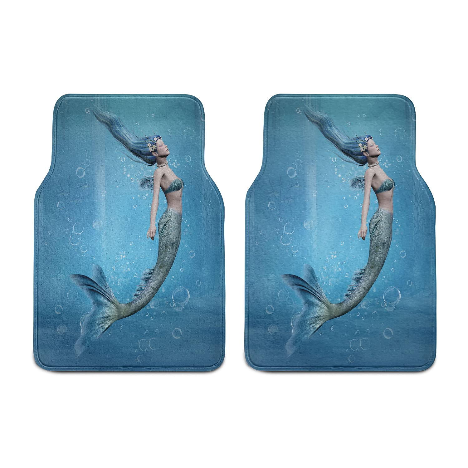 Ambesonne Waterproof Car Floor Mats Set of 2 - Non-Slip PVC Backing, Mermaid & Ocean Life Design (27.5