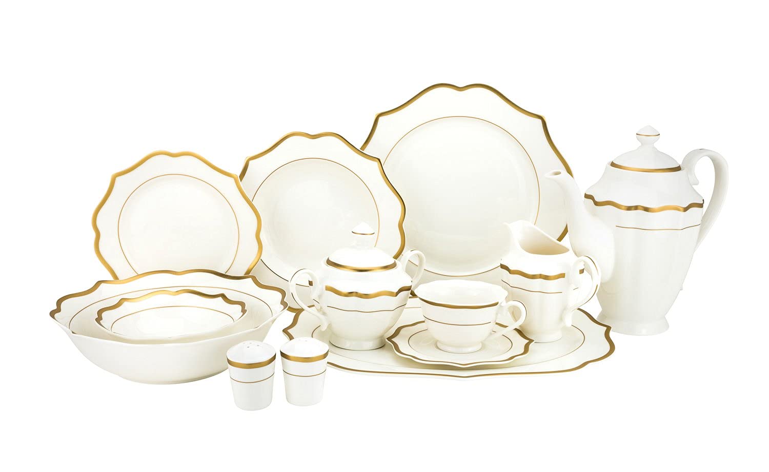 Royalty Porcelain 57-Piece Bone China Dinner Set - Elegant White & Gold Rim Dinnerware for Formal Dining, Wedding Registry & Luxury Entertaining