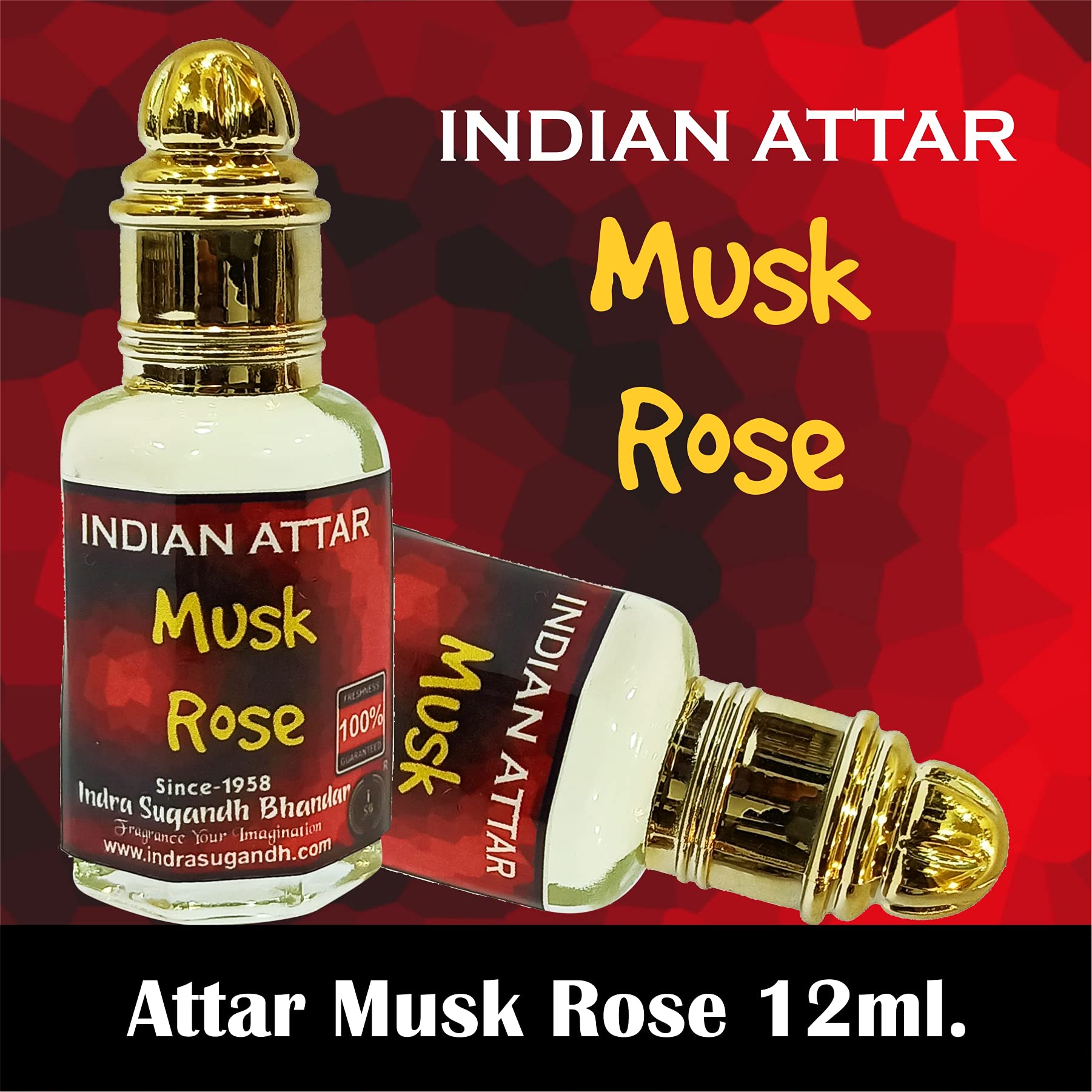INDRA SUGANDH BHANDAR Attar Perfume Oil for Men & Women - Long Lasting Musk Rose Fragrance (12ml Roll-On) | Romantic Dates, Special Occasions & Daily Wear
