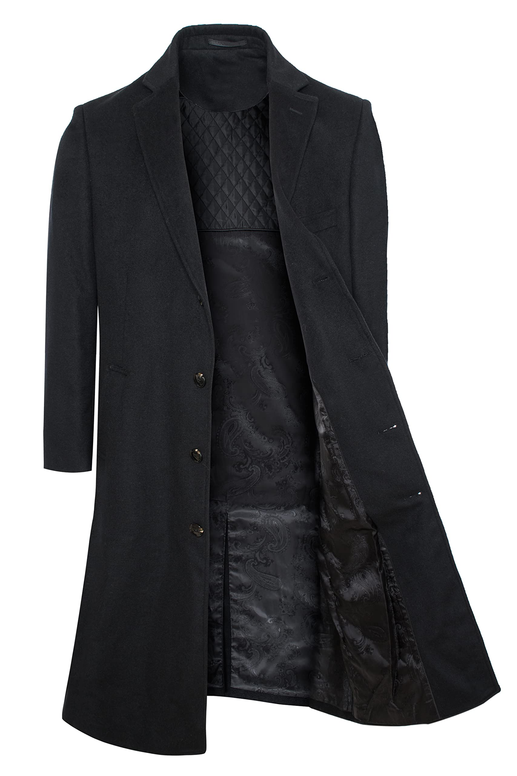 Premium Men's 100% Wool & Cashmere Long Coat - Winter Warm Overcoat for Business & Formal Occasions | Classic Outerwear Jacket for Office, Events & Cold Weather